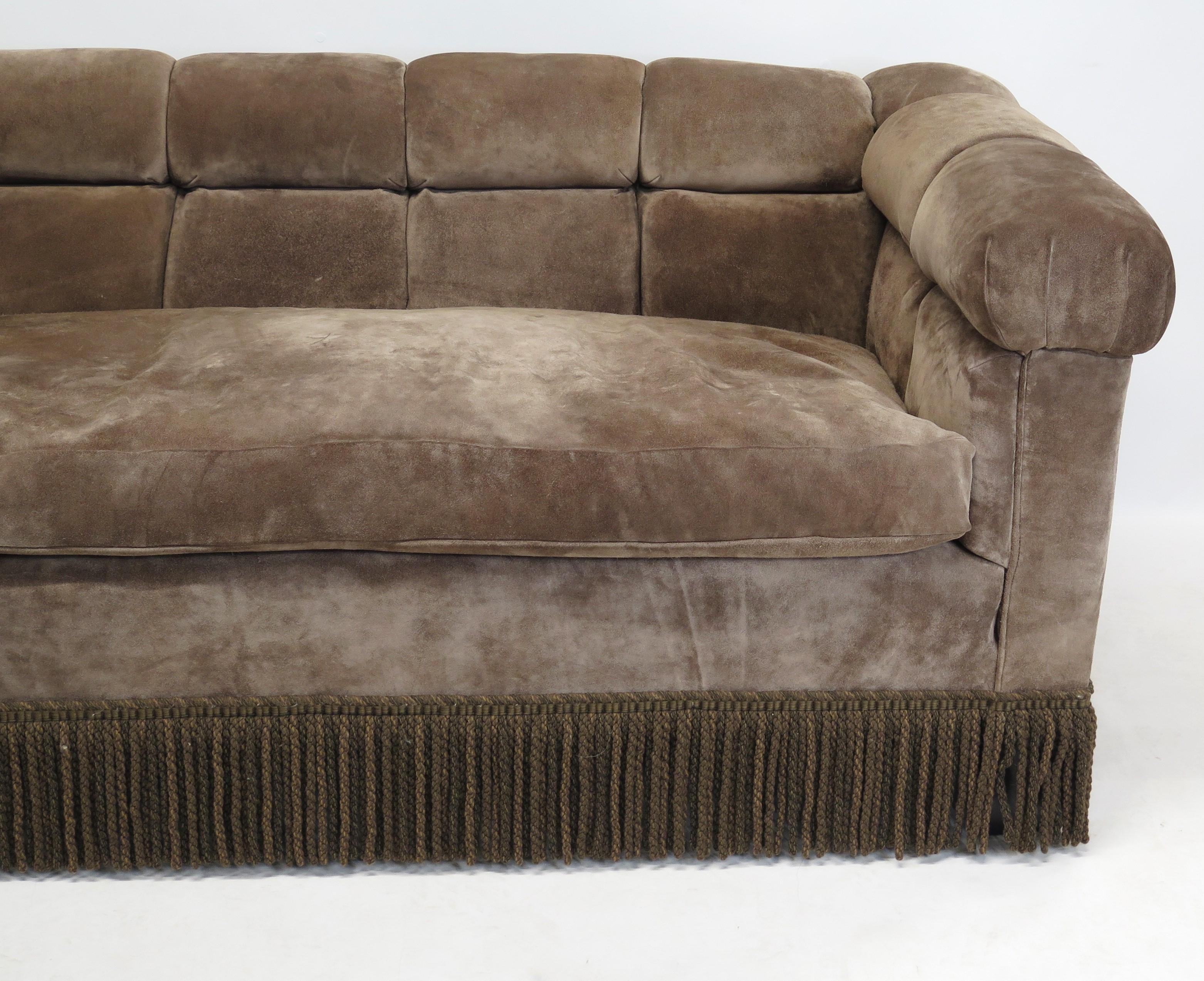 Mid-Century Suede Chesterfield Sofa by Dunbar For Sale 6