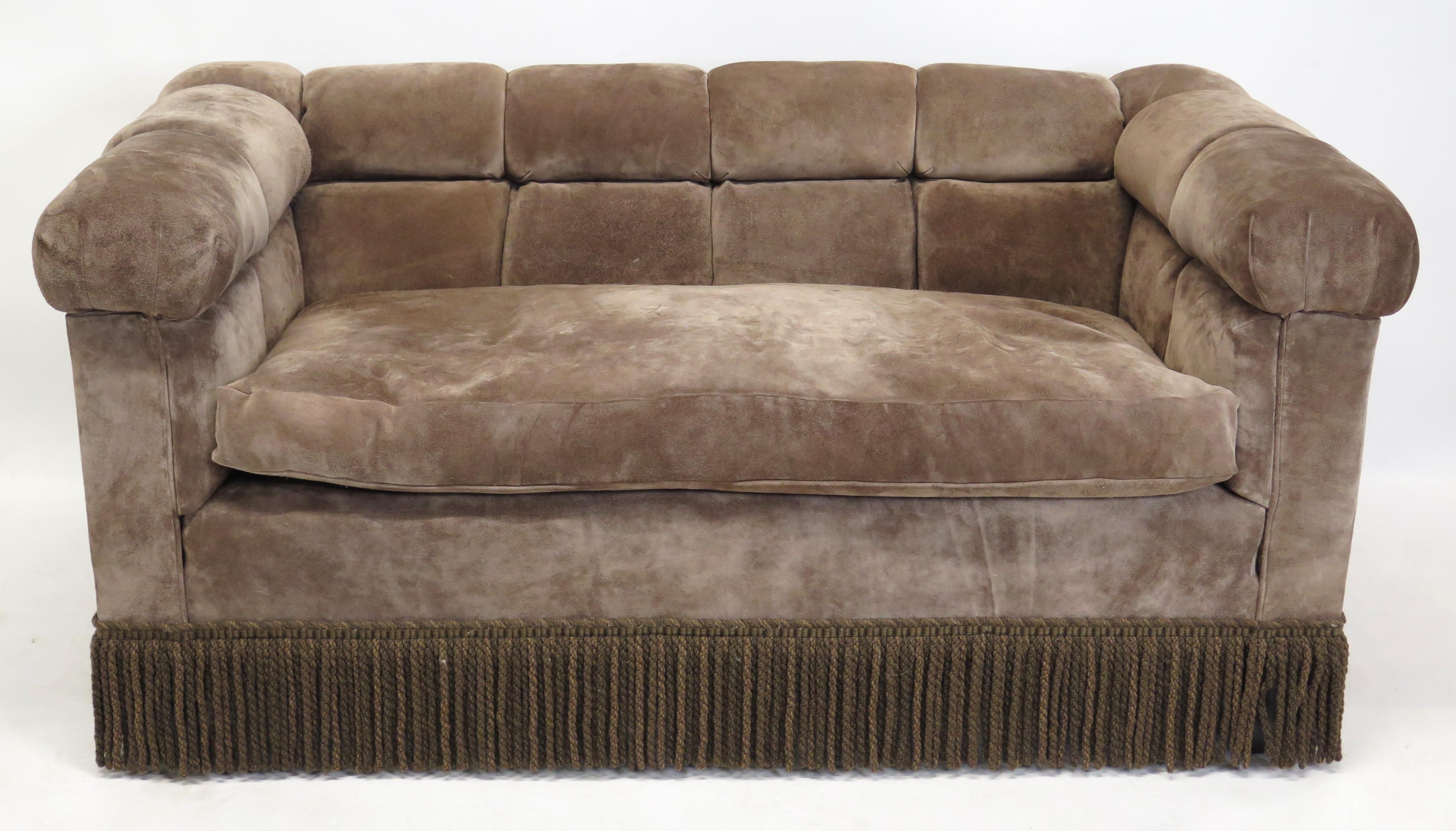 Mid-Century Suede Chesterfield Sofa by Dunbar For Sale 7