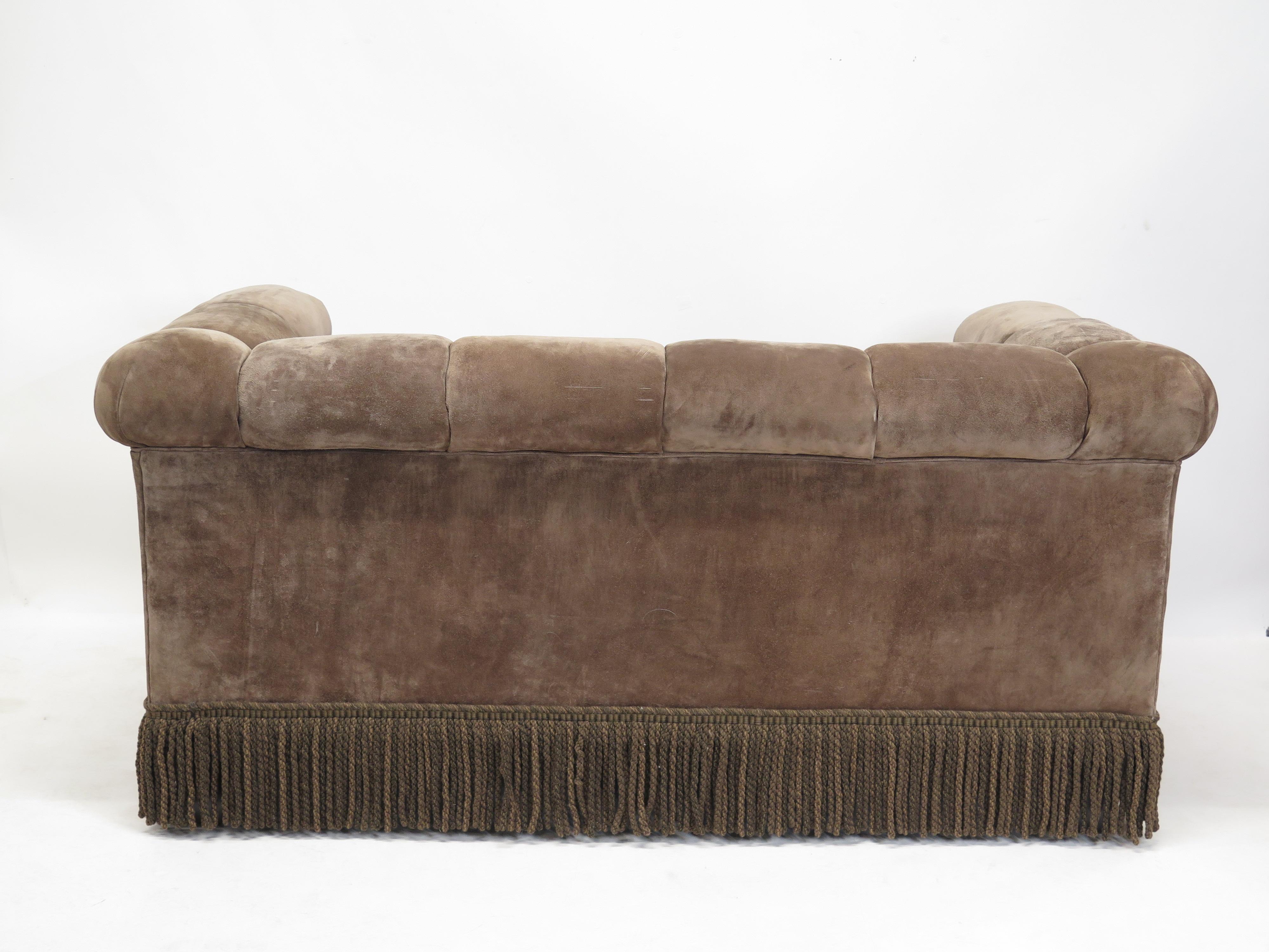 American Mid-Century Suede Chesterfield Sofa by Dunbar For Sale