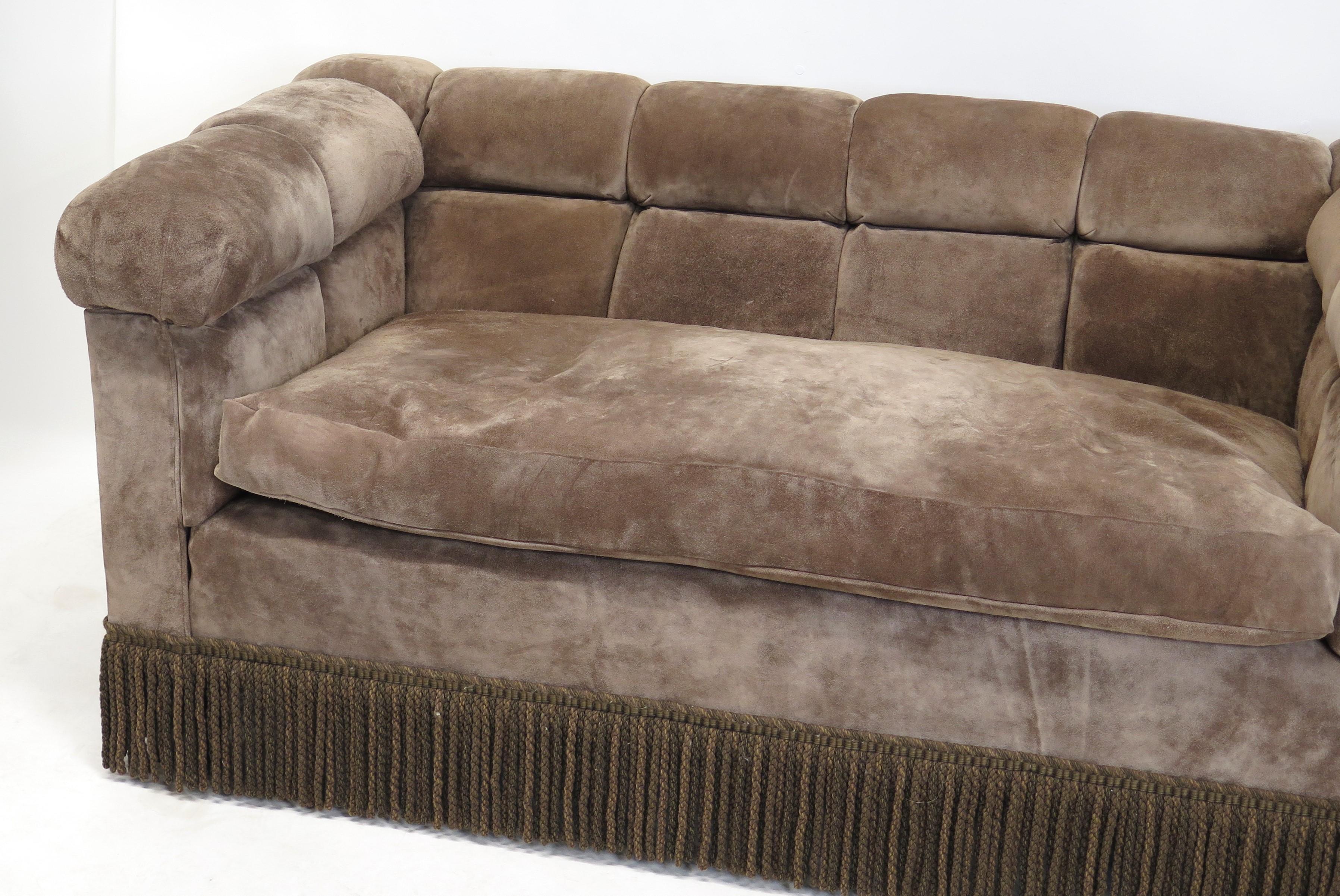 20th Century Mid-Century Suede Chesterfield Sofa by Dunbar For Sale