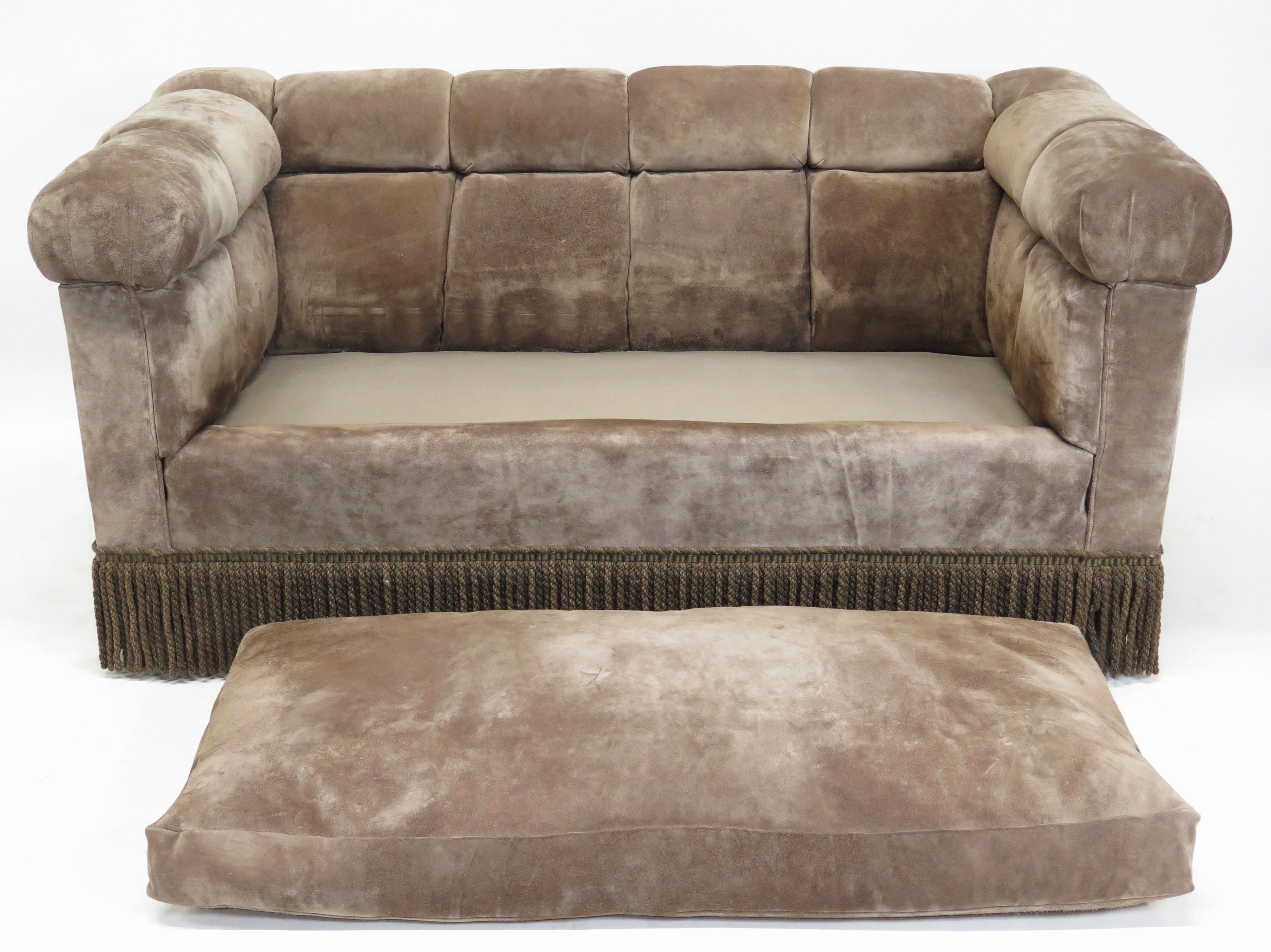 Mid-Century Suede Chesterfield Sofa by Dunbar For Sale 1