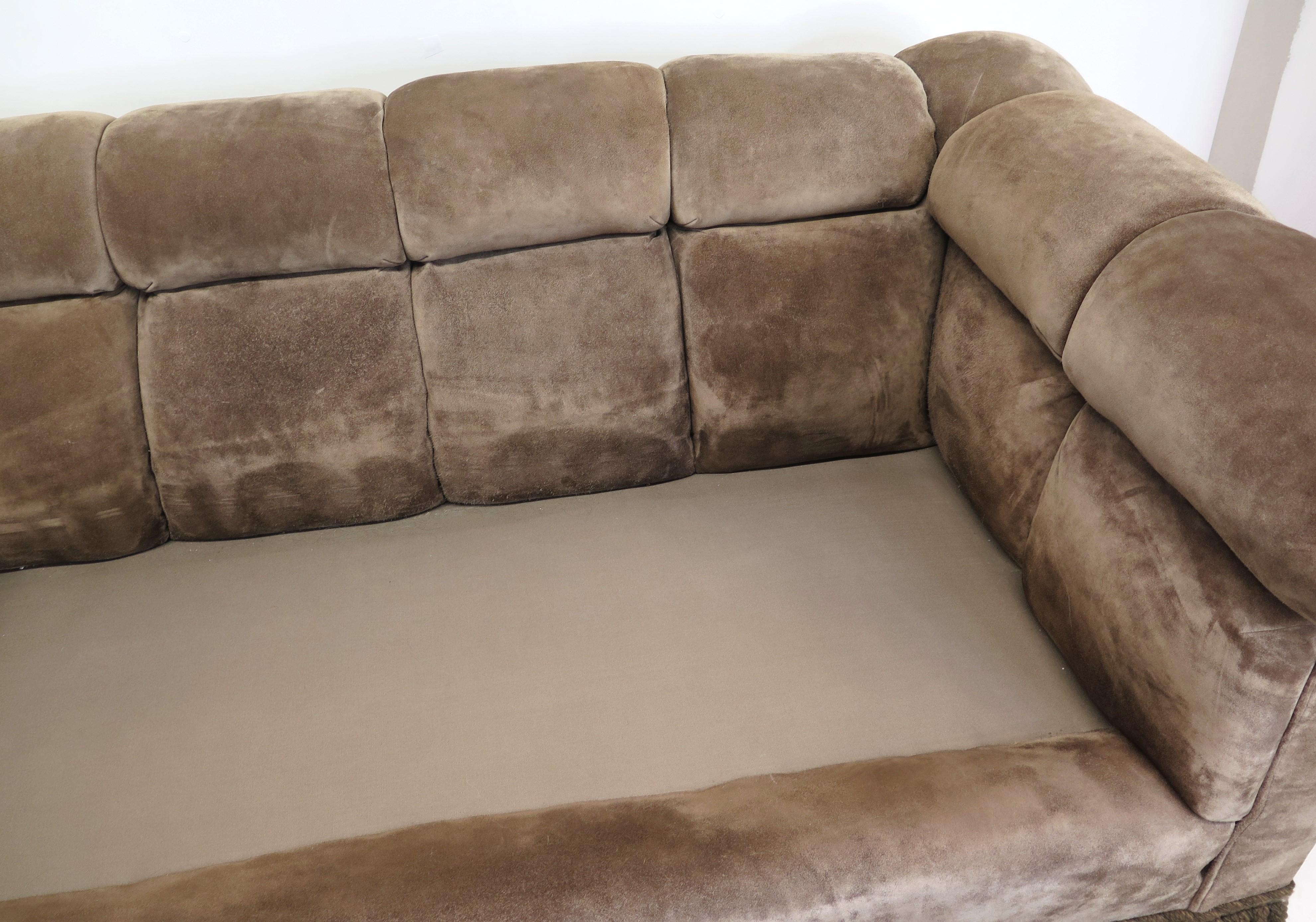 Mid-Century Suede Chesterfield Sofa by Dunbar For Sale 2
