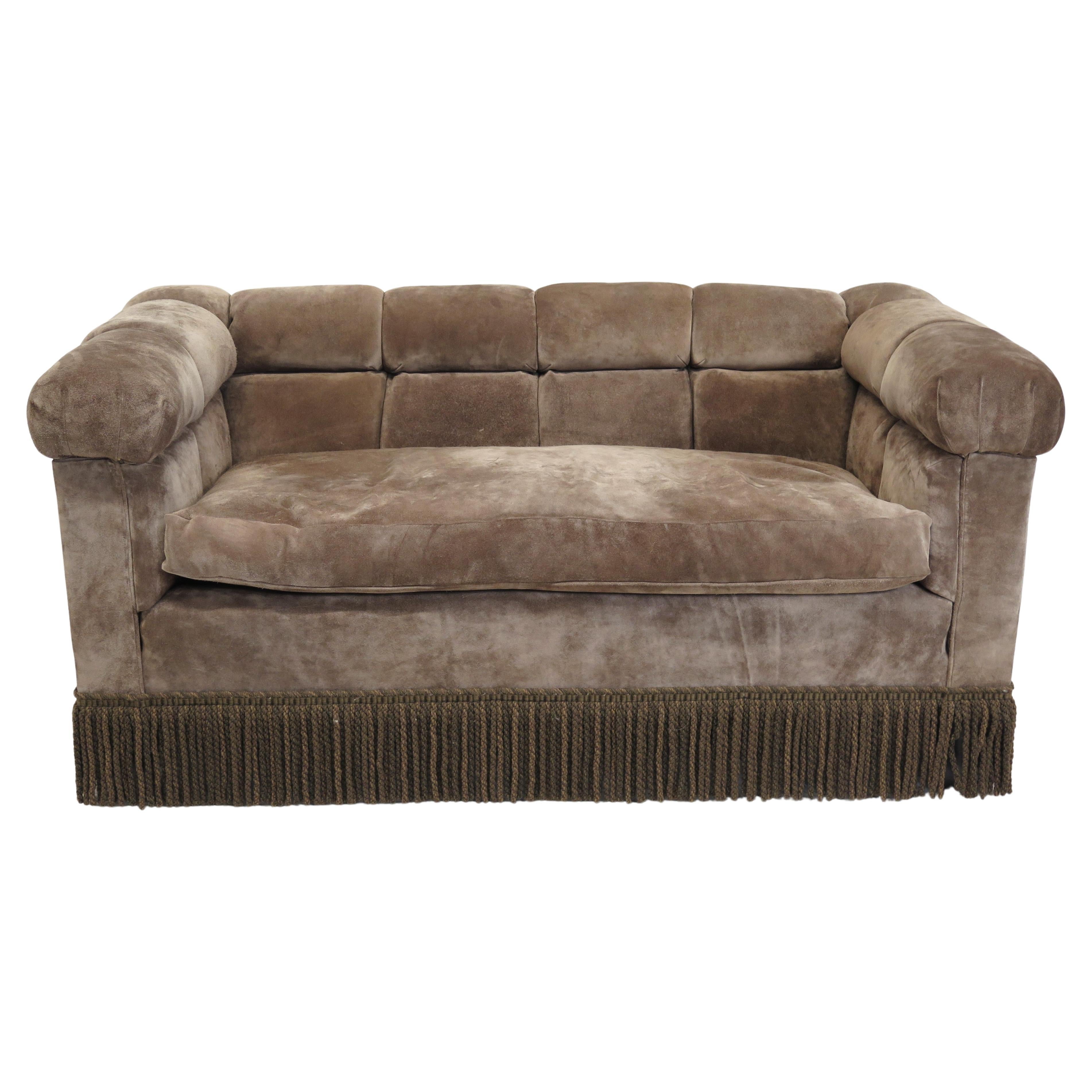 Mid-Century Suede Chesterfield Sofa by Dunbar For Sale