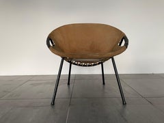 Mid-century Suede Leather Balloon Lounge Chair by Hans Olsen, 1960s, Denmark