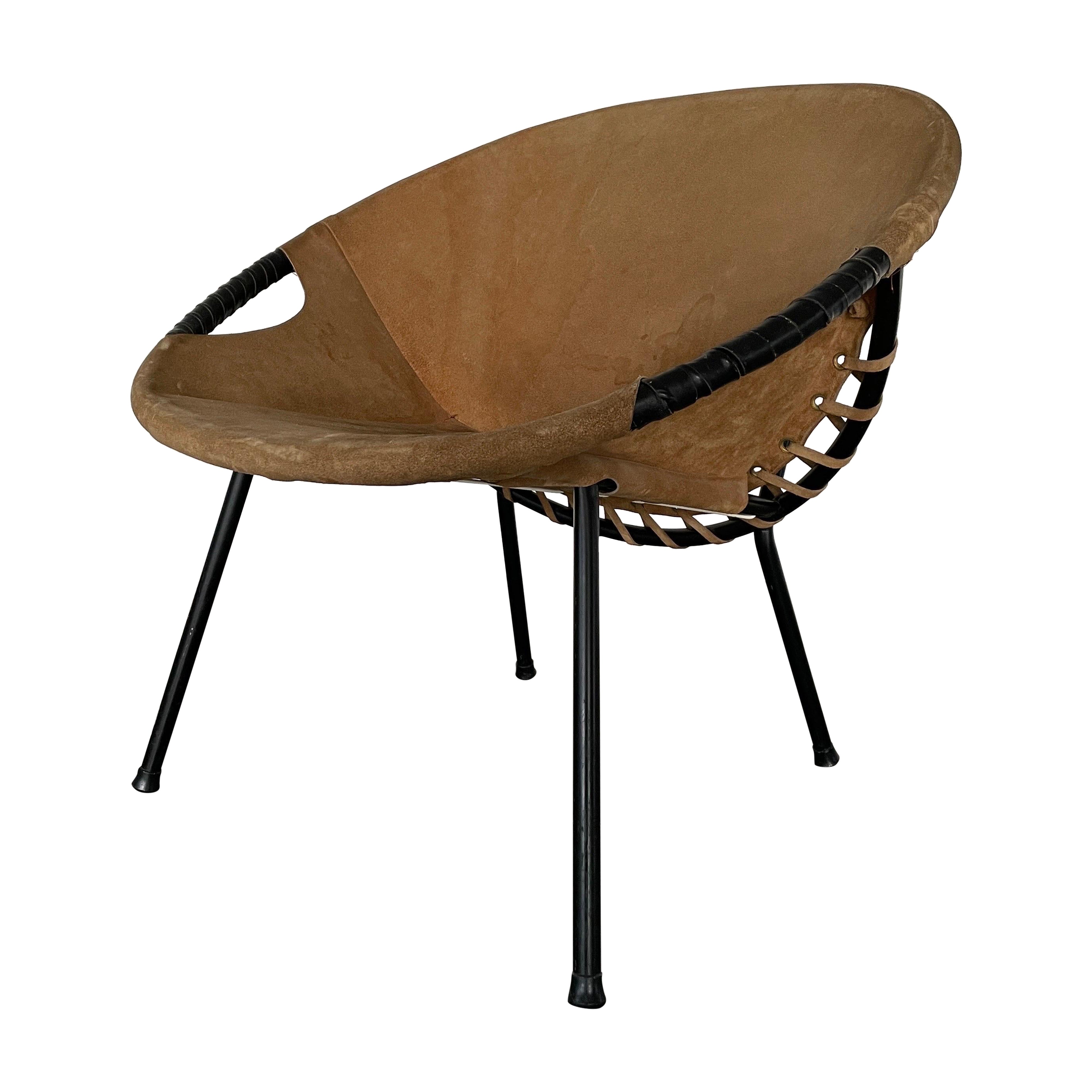 Mid-century Suede Leather Balloon Lounge Chair by Hans Olsen, 1960s, Denmark in vendita