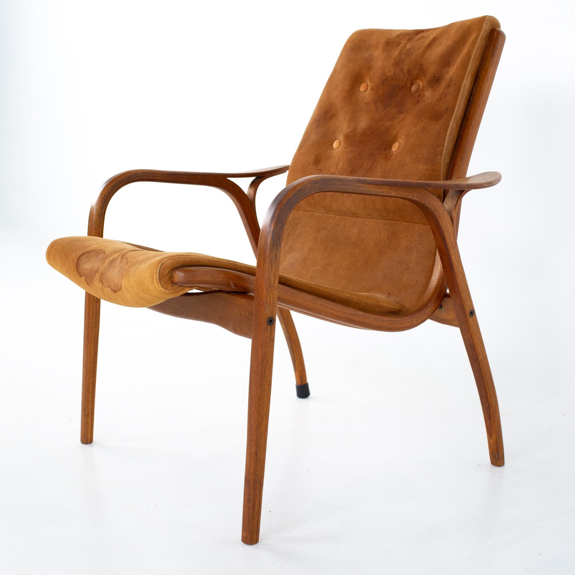 Late 20th Century Mid Century Suede Swedish Lounge Chair