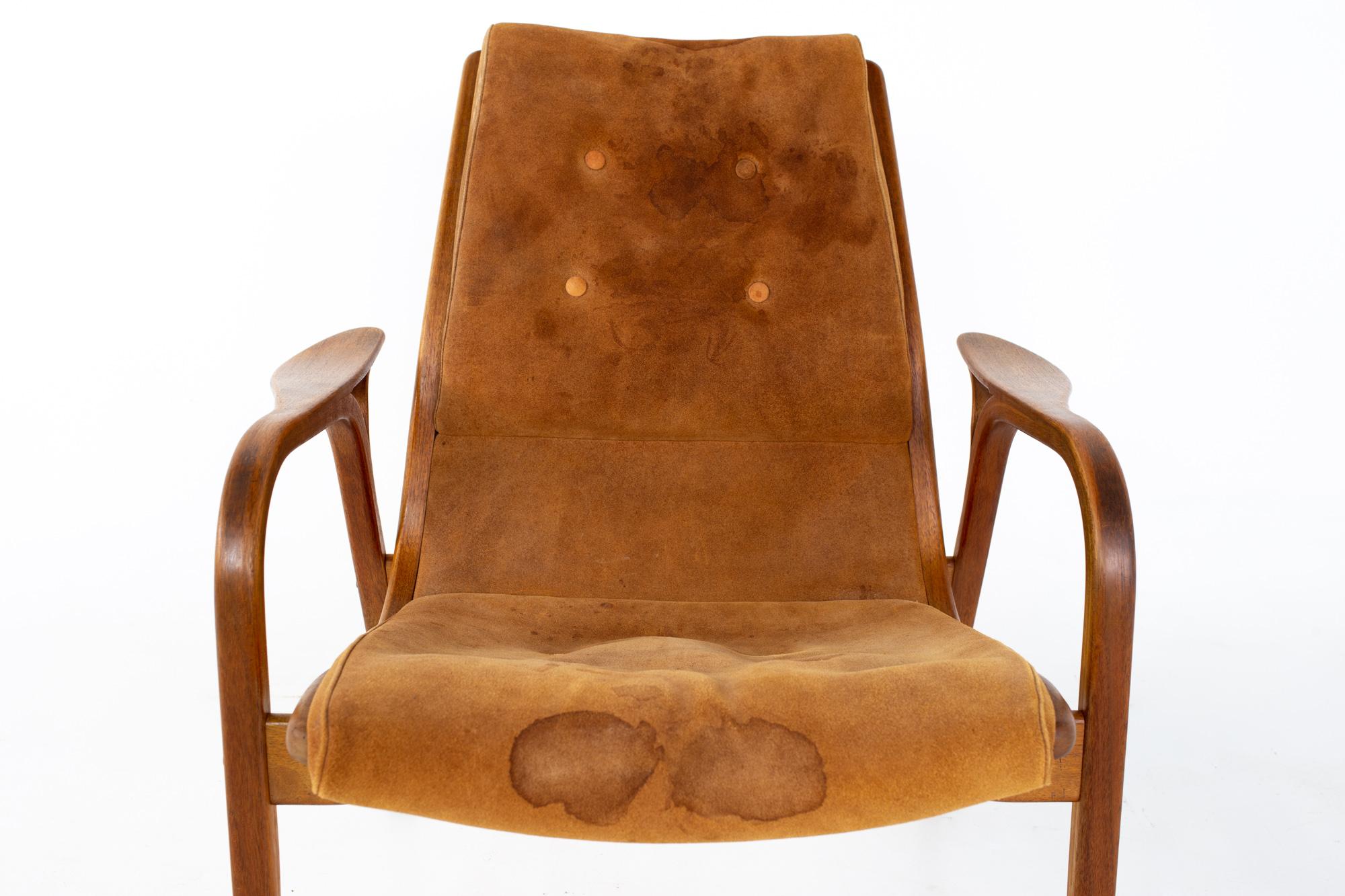 Mid Century Suede Swedish Lounge Chair 1