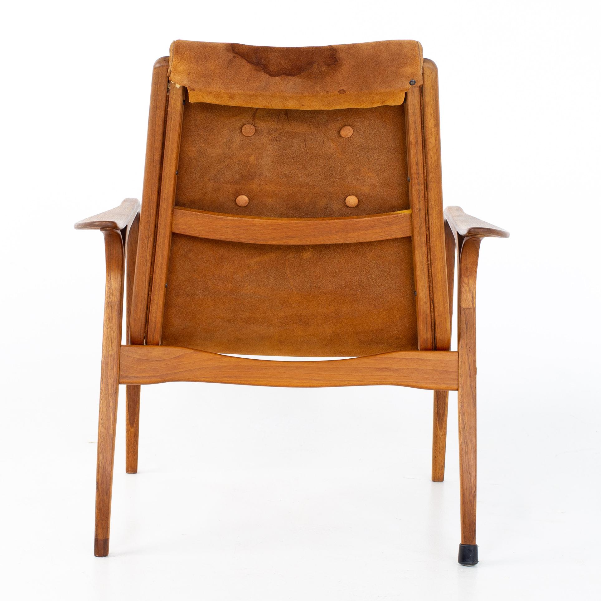 Mid Century Suede Swedish Lounge Chair 4