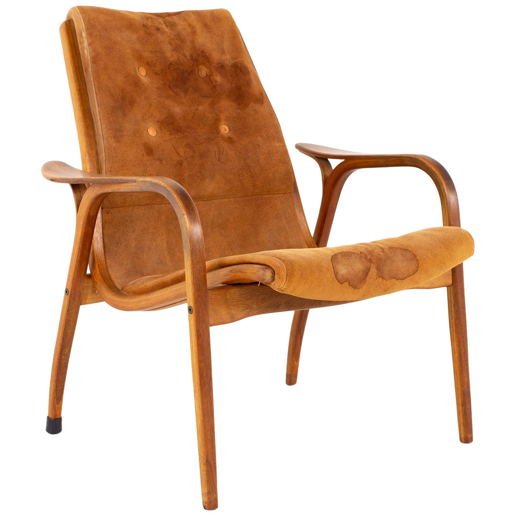 Mid Century Suede Swedish Lounge Chair
