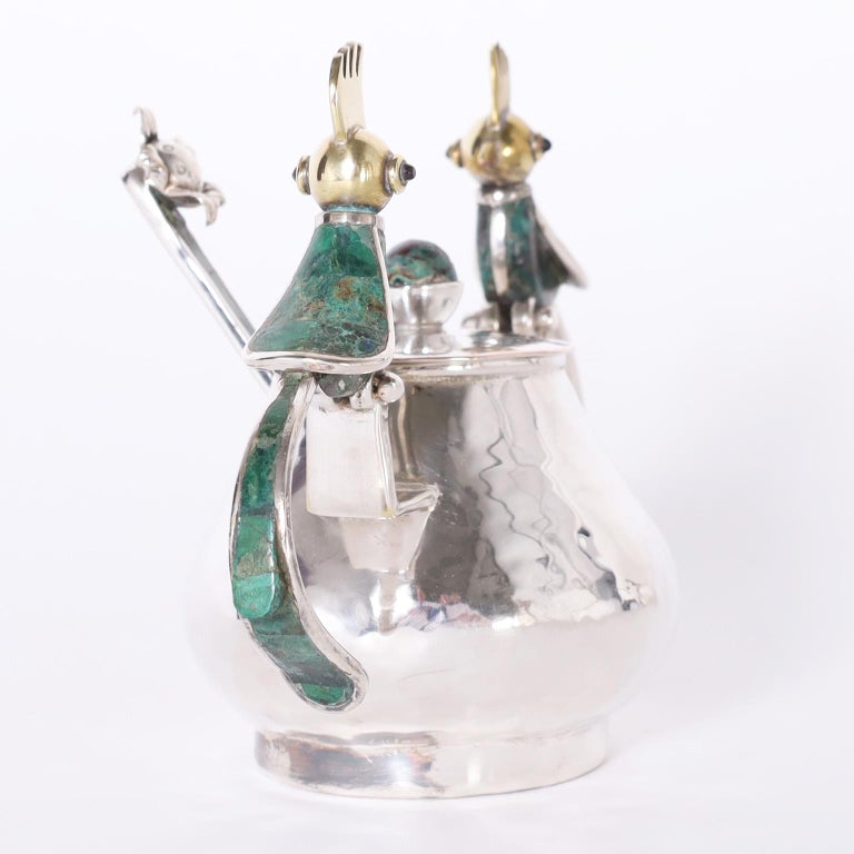 MidCentury Sugar Bowl and Spoon with Birds by Los Castillo For Sale at