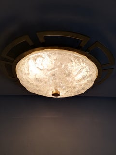 Midcentury Sun Shape Brass & Ice Glass Lamp by Schröder Leuchten, 1960s Germany