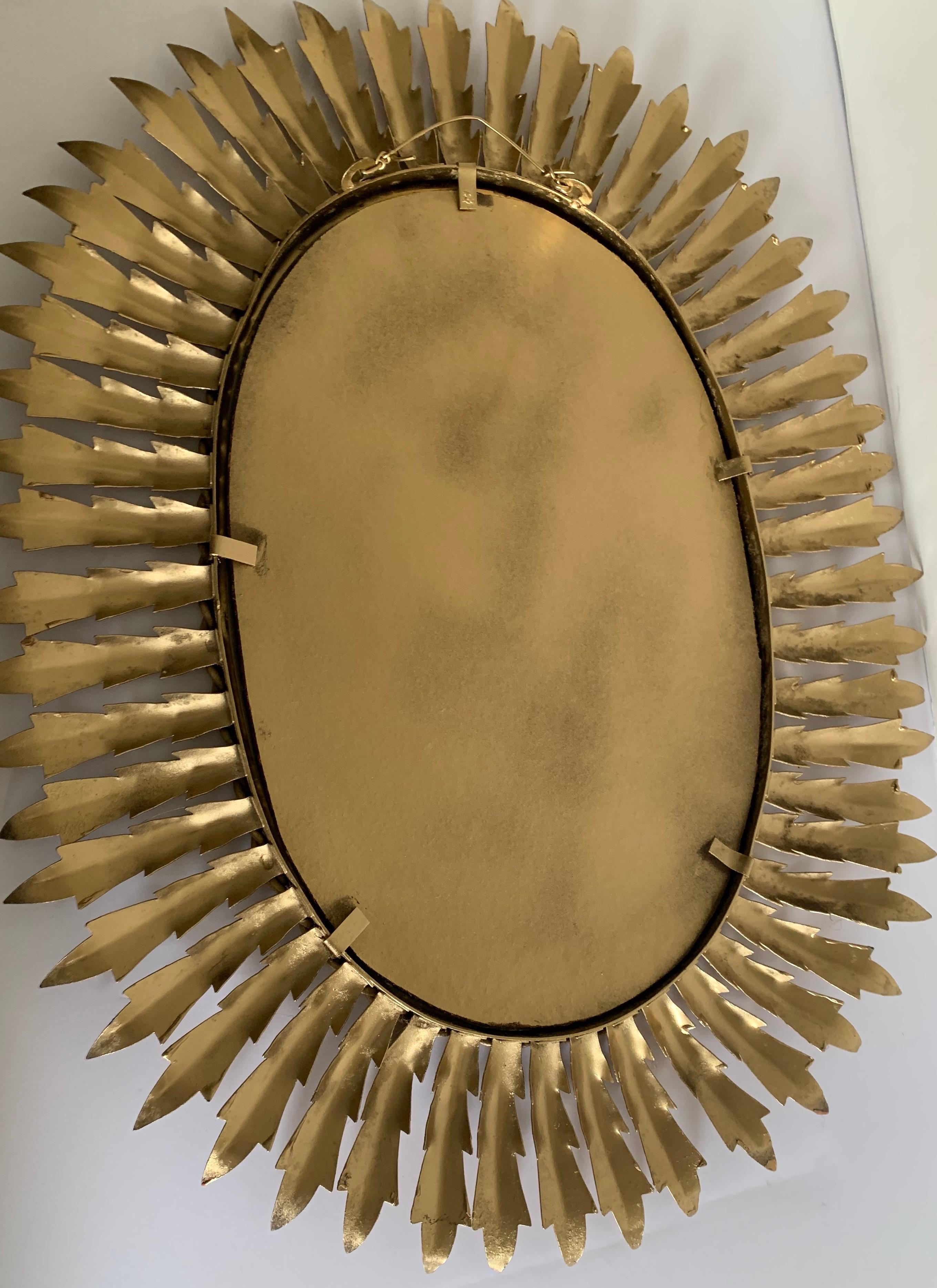 Midcentury Sunburst Gilt Metal Oval Mirror 4