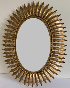 Midcentury Sunburst Gilt Metal Oval Mirror