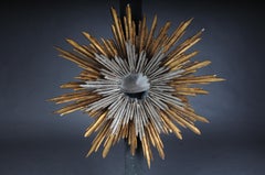Mid-Century Sunburst Mirror/Wall Mirror, Wood in Gold/Silver