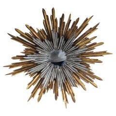 Mid-Century Sunburst Mirror/Wall Mirror, Wood in Gold/Silver