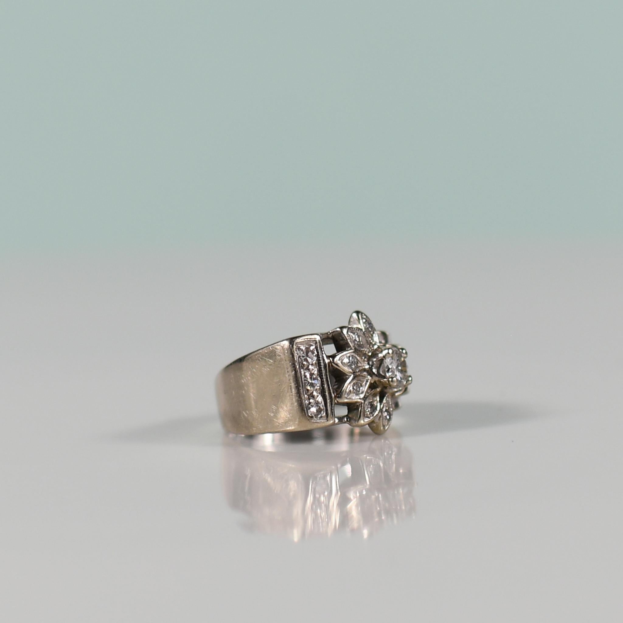 Brilliant Cut Mid-Century Sunflower Diamond Ring For Sale