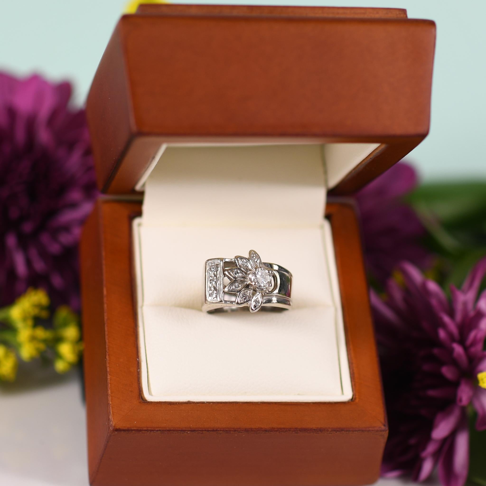 Mid-Century Sunflower Diamond Ring For Sale 1