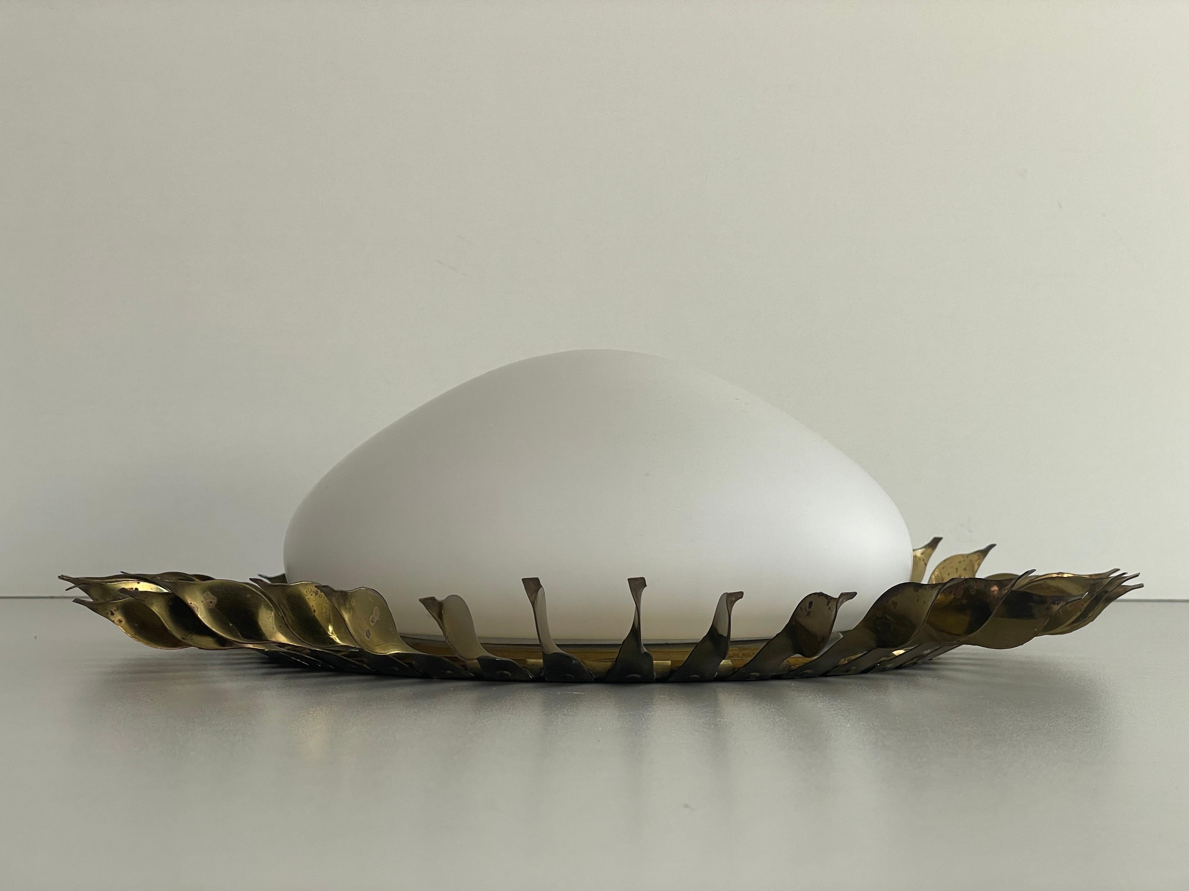 Mid-century Sunshine Design Opaline Glass Flush Mount Light, 1960s, Germany In Excellent Condition In Hagenbach, DE