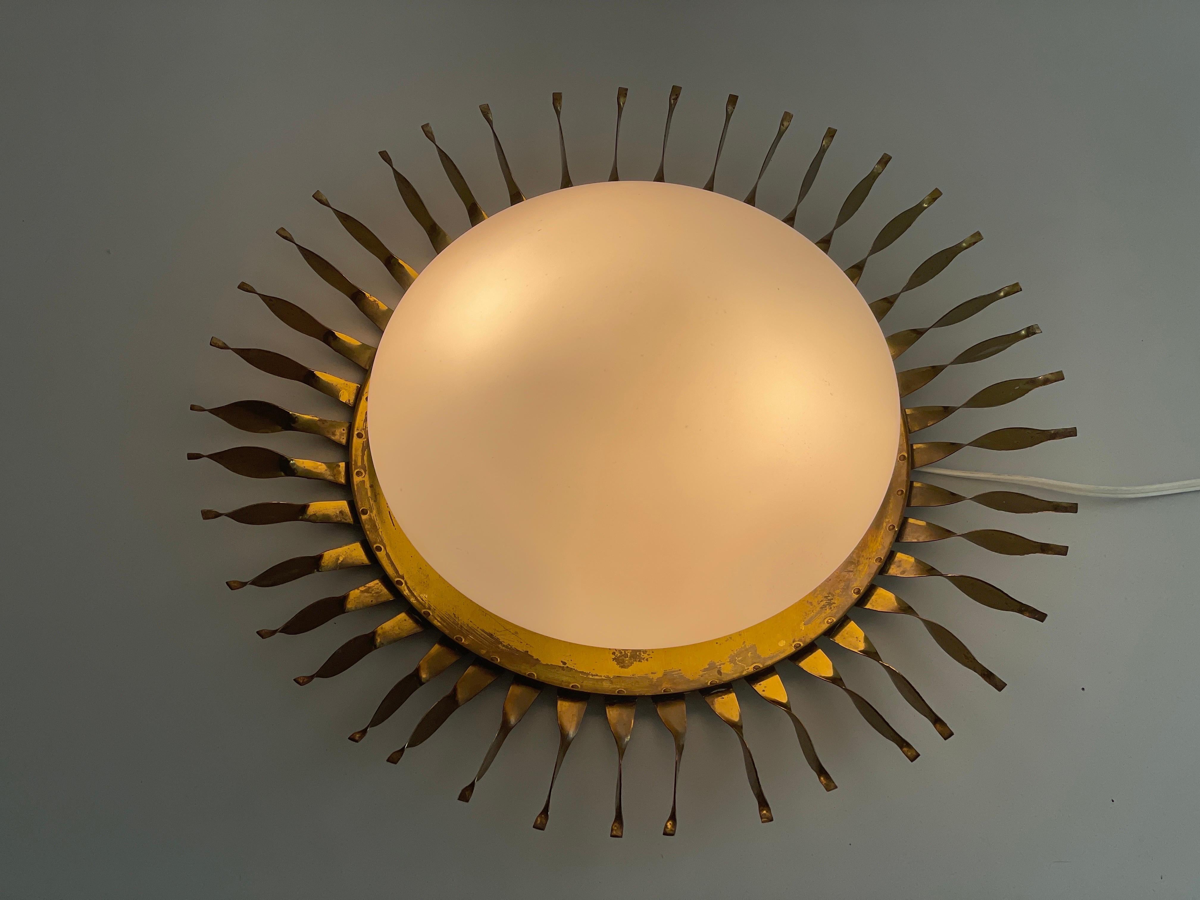 Mid-century Sunshine Design Opaline Glass Flush Mount Light, 1960s, Germany For Sale 3