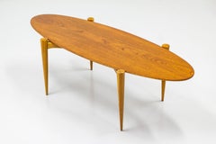 Mid century Surfboard coffee table in oak and teak made in Sweden, 1950s