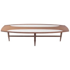 Midcentury Surfboard Coffee Table with White Accent Panels