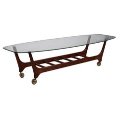 Mid Century Surfboard Form Top Glass and Walnut  Coffee Table att. to Probber