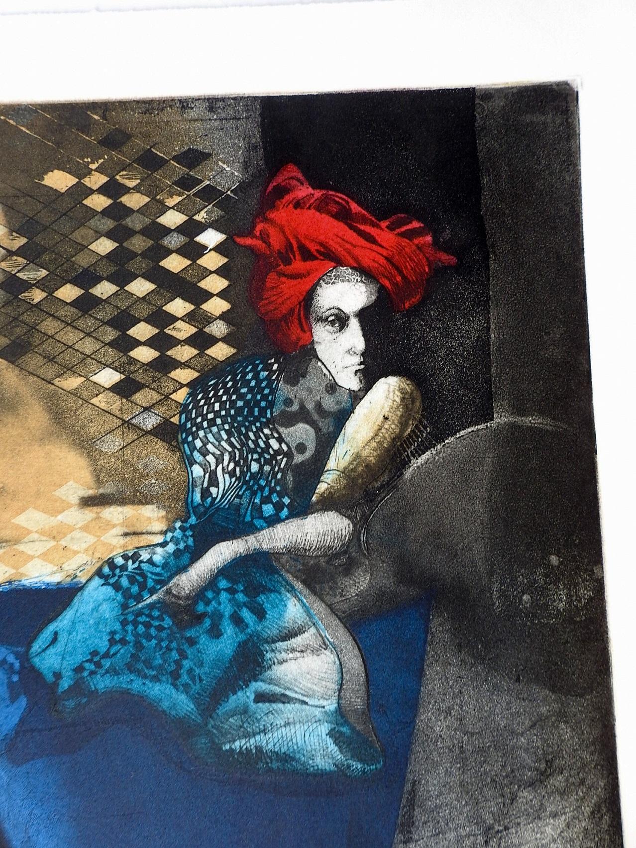 20th Century Mid Century Surreal Color Etching by Tony Bass For Sale