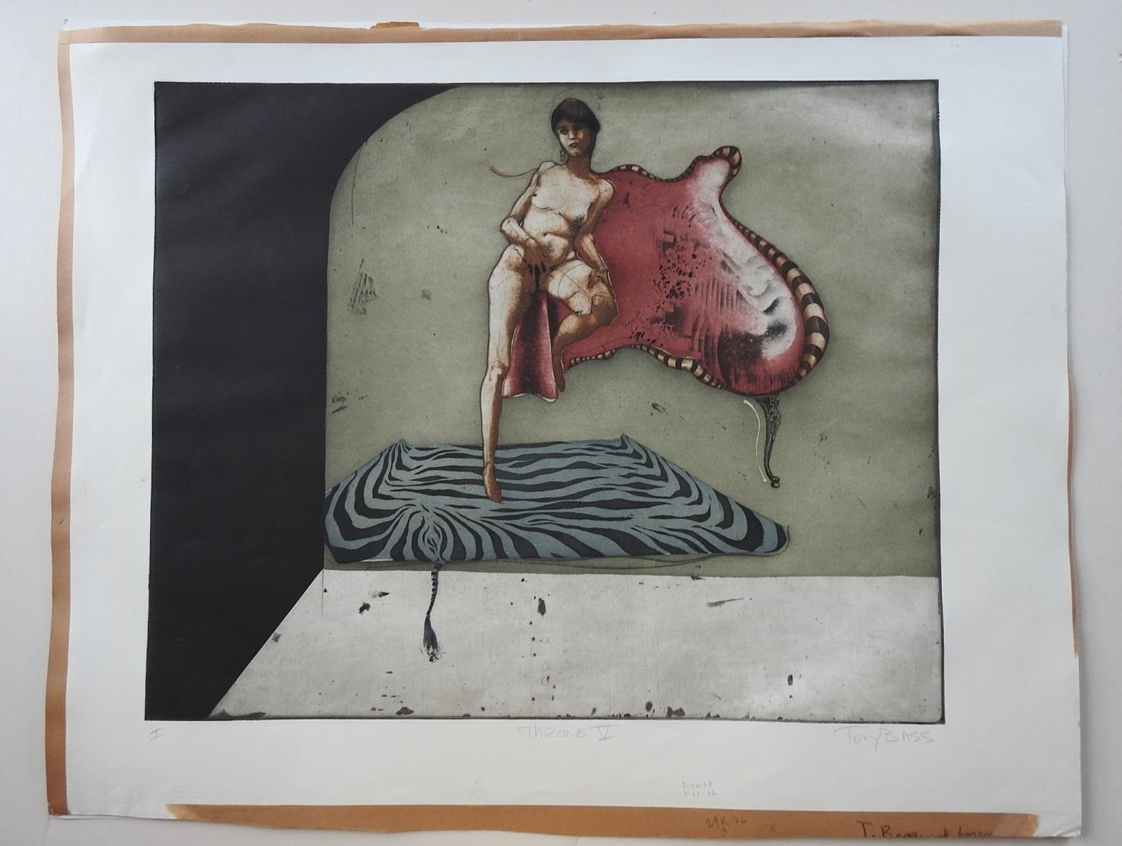 Mid-Century Modern Mid Century Surreal Nude Color Etching by Tony Bass For Sale