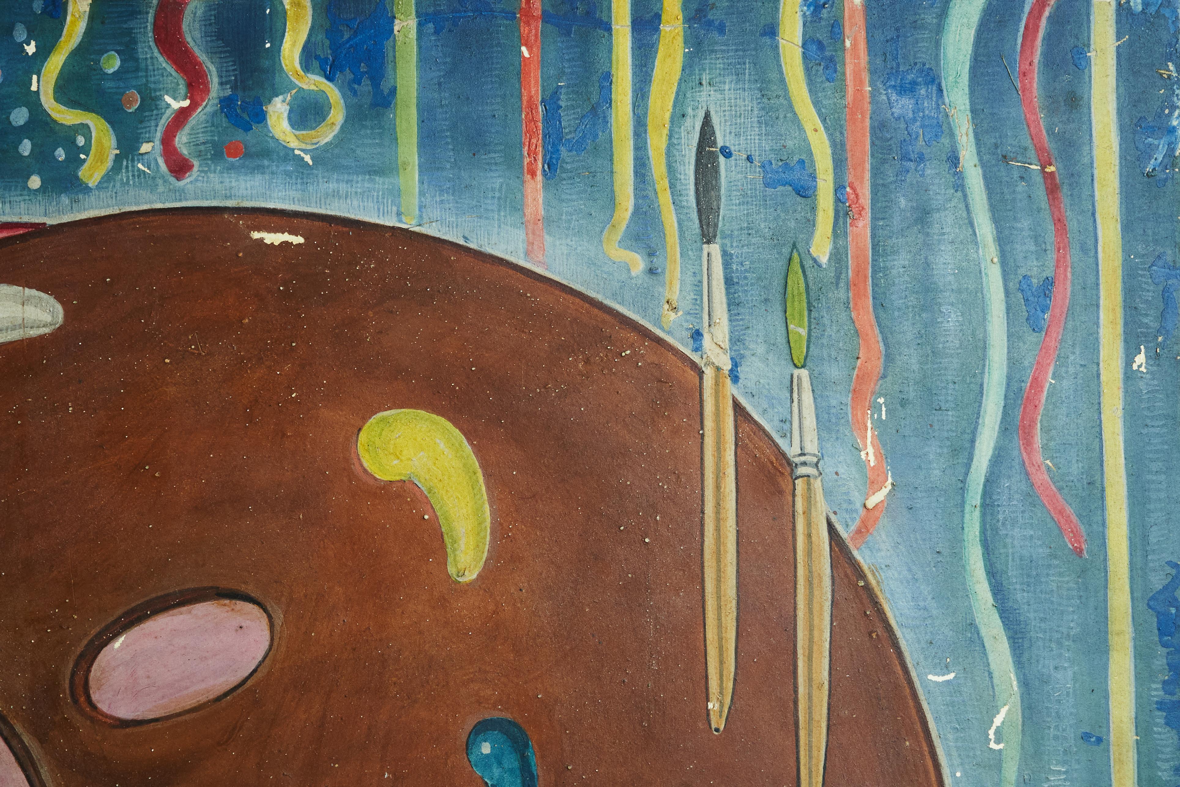 Mid Century Surrealist Hand Painted Art Panel Folk or Fairground Art 1960s For Sale 2