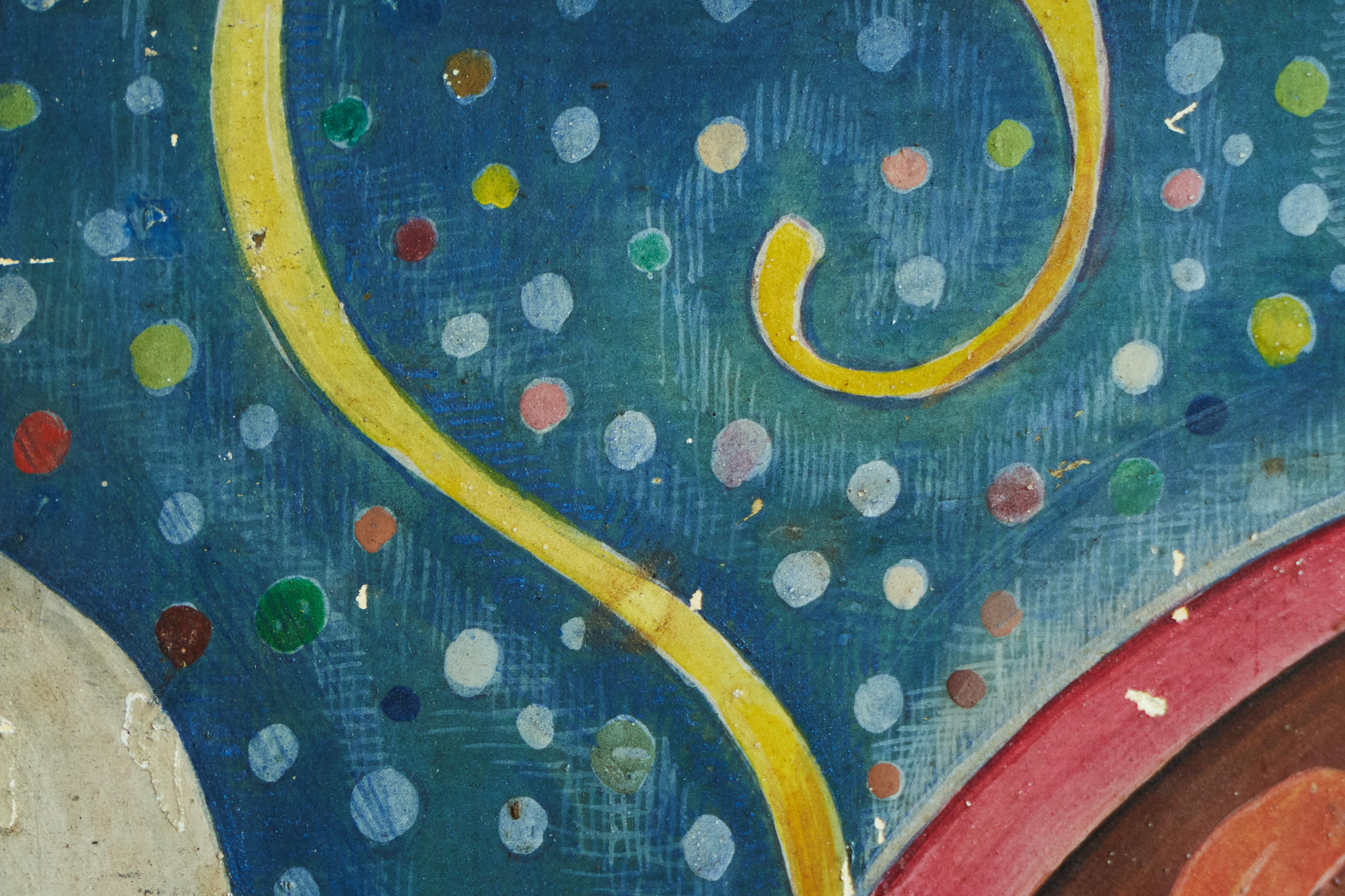 Mid Century Surrealist Hand Painted Art Panel Folk or Fairground Art 1960s In Good Condition For Sale In Meer, VAN
