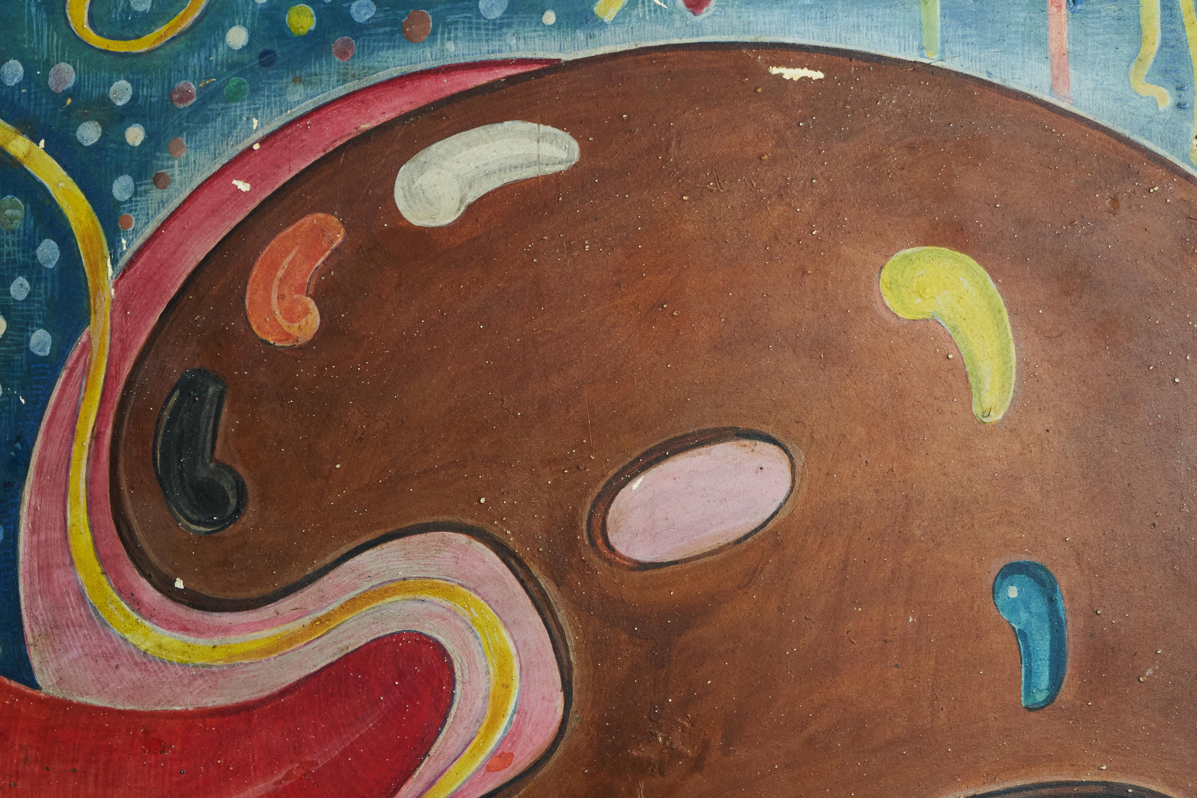 Mid Century Surrealist Hand Painted Art Panel Folk or Fairground Art 1960s For Sale 1