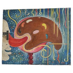 Surrealistische handbemalte Kunsttafel, Volks- oder Fairground-Kunst, Mid-Century, 1960er Jahre