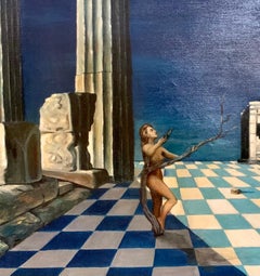 Mid Century Surrealist Original Signed Oil Painting After Salvatore Dali