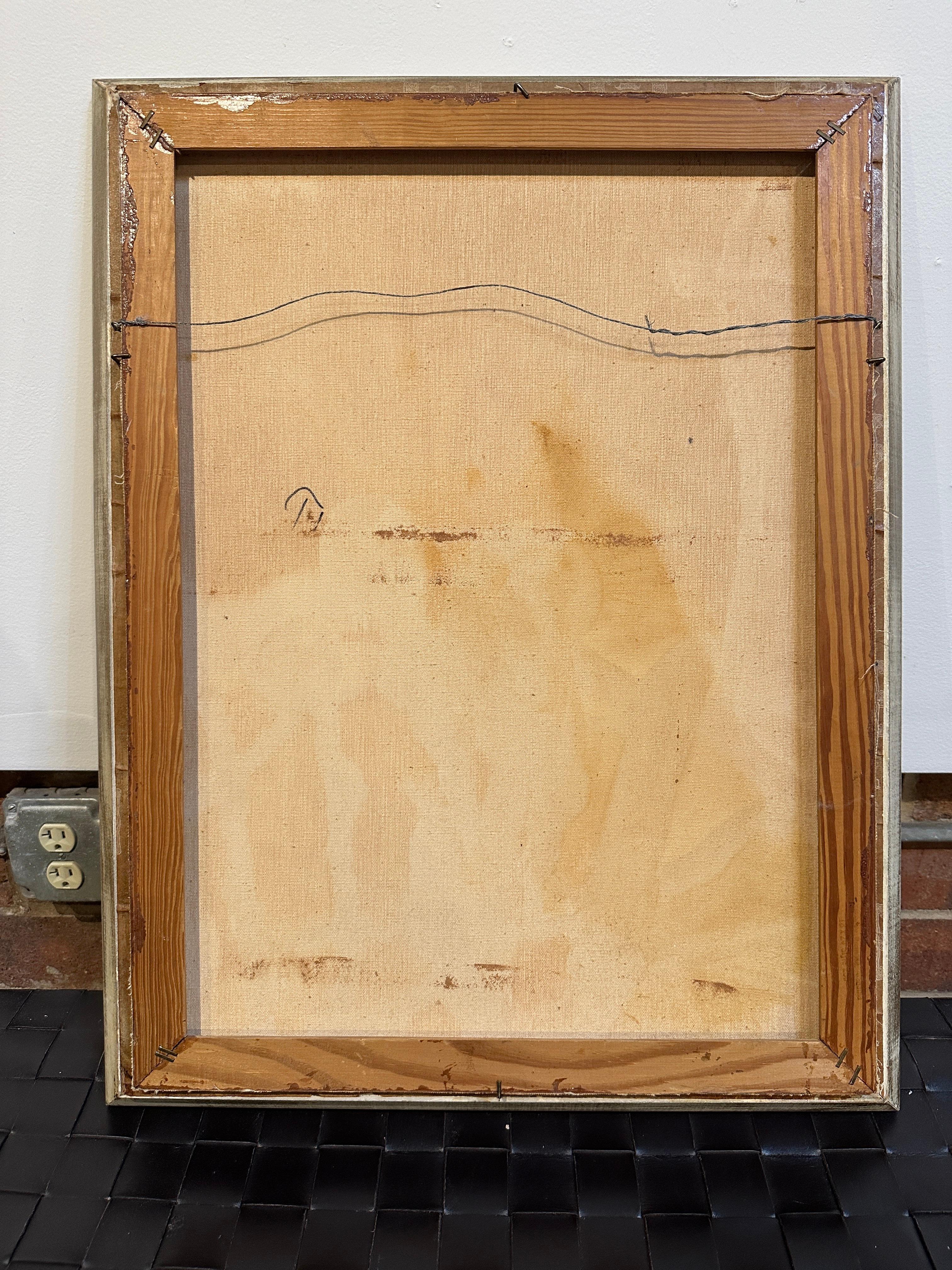 Surrealistisches Stillleben aus der Mitte des Jahrhunderts mit stilisierter Distel und Blumengemälde (Gemalt) im Angebot