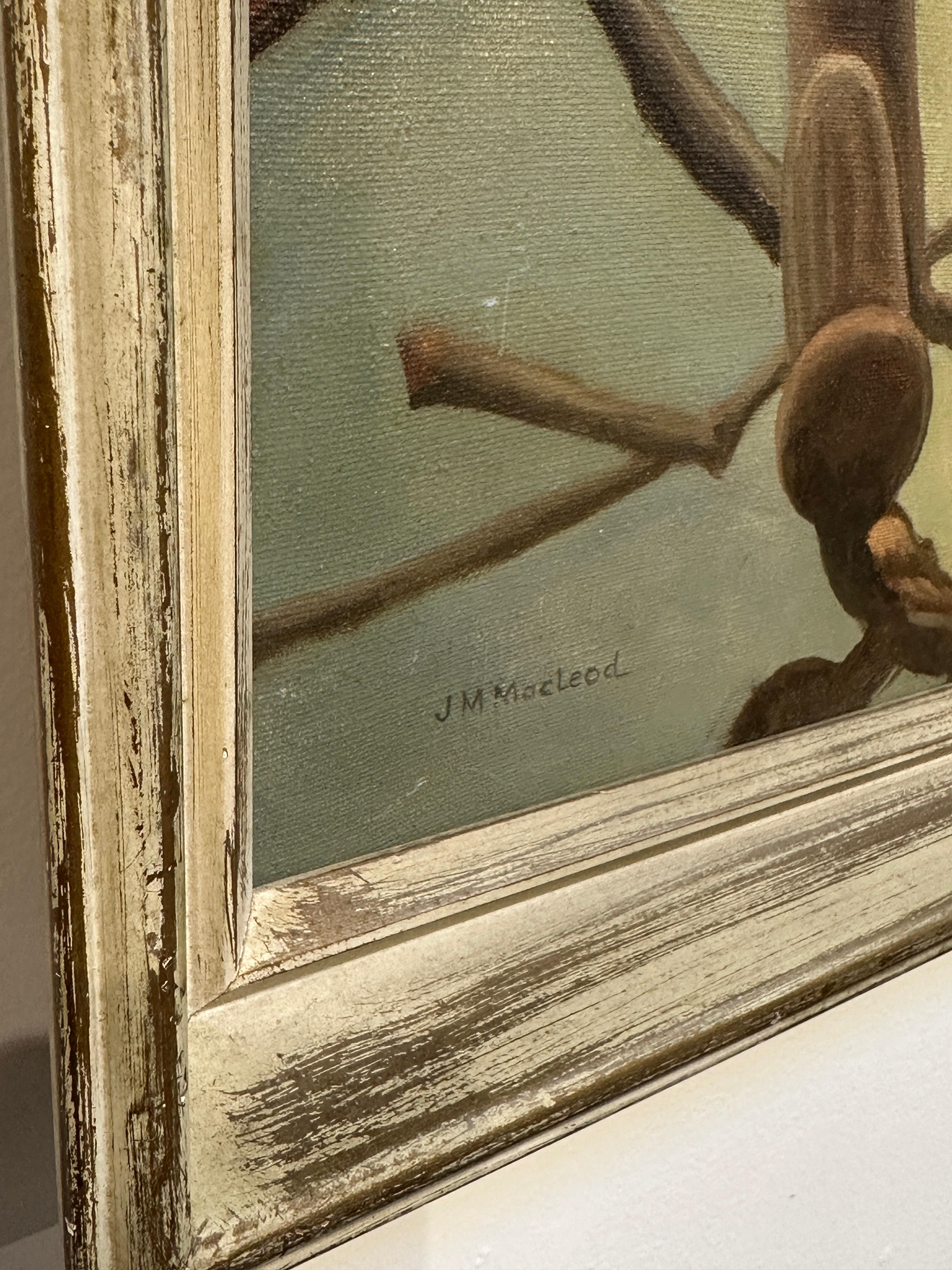 Surrealistisches Stillleben aus der Mitte des Jahrhunderts mit stilisierter Distel und Blumengemälde (Mitte des 20. Jahrhunderts) im Angebot