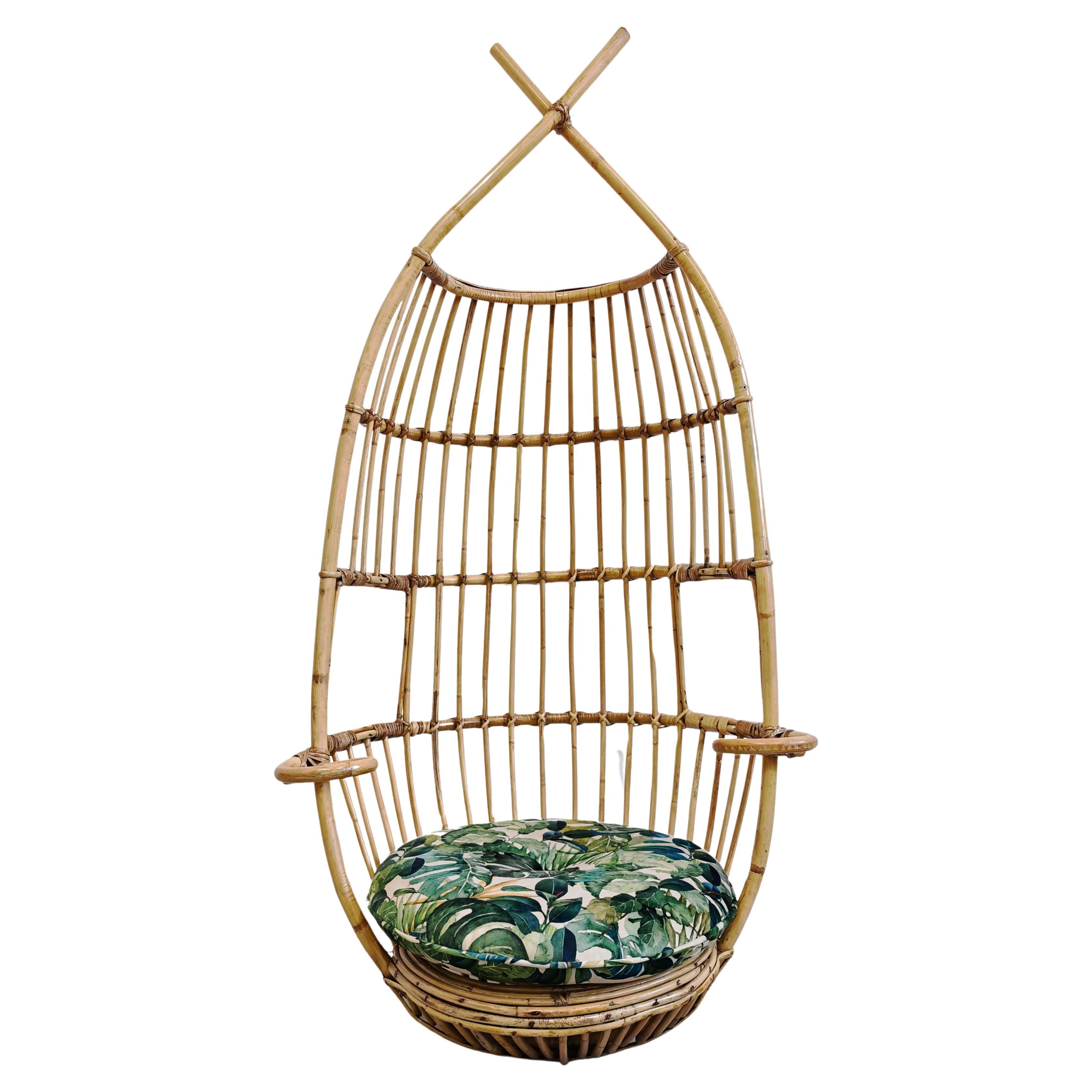 Mid Century Suspended Bamboo Egg Chair designed by Fratelli Castano, Italy 1950s