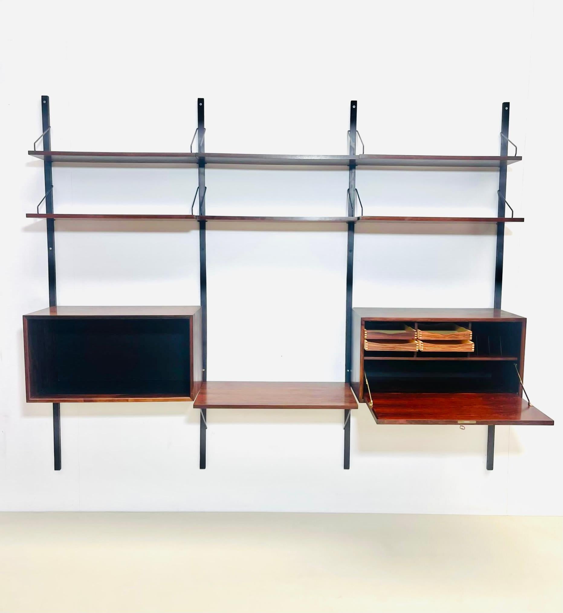 MidCentury Suspended Wooden Wall Unit by Poul Cadovius Denmark 1960s