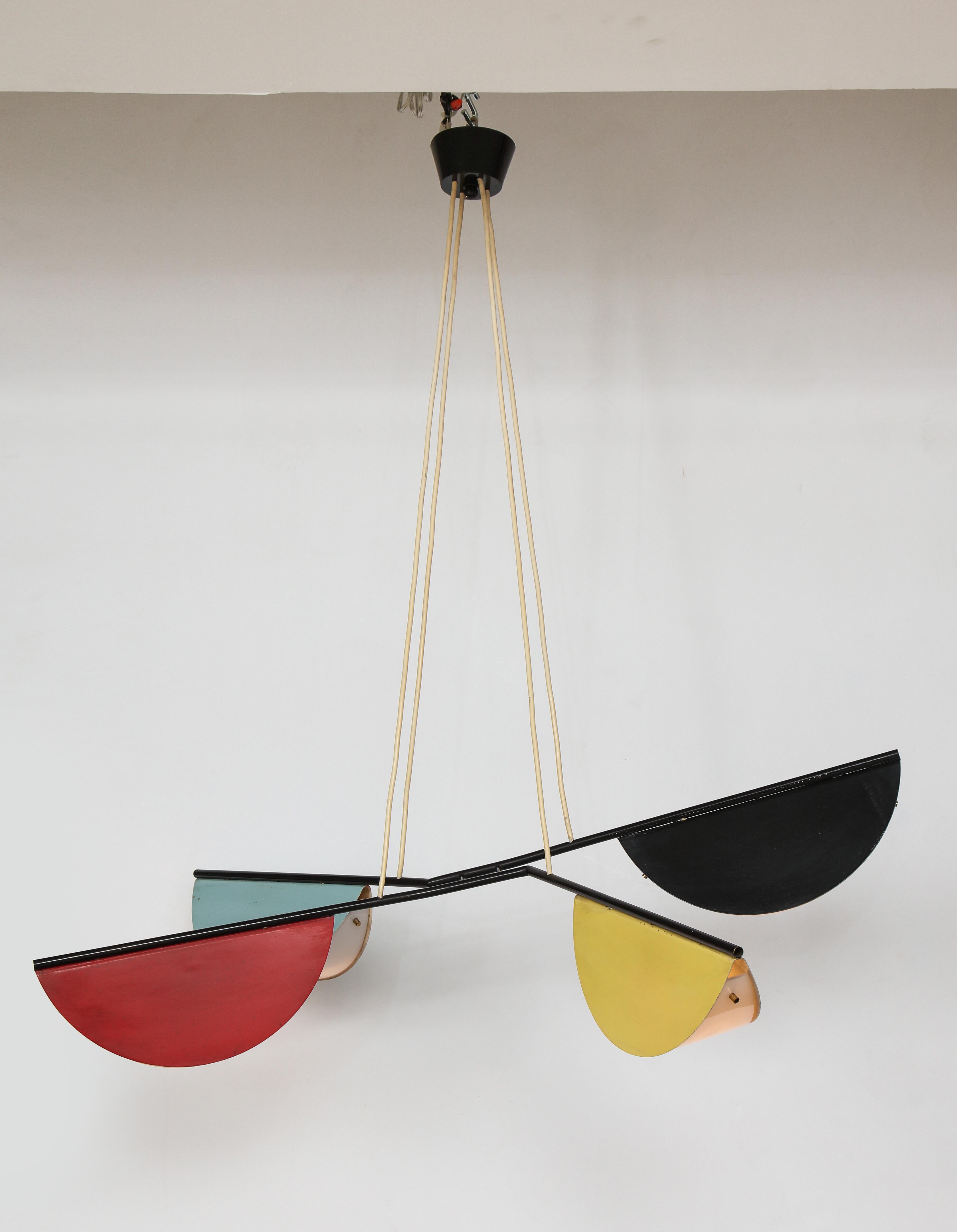 Midcentury Suspension Four Arm Light 'Chandelier', France, circa 1950 2