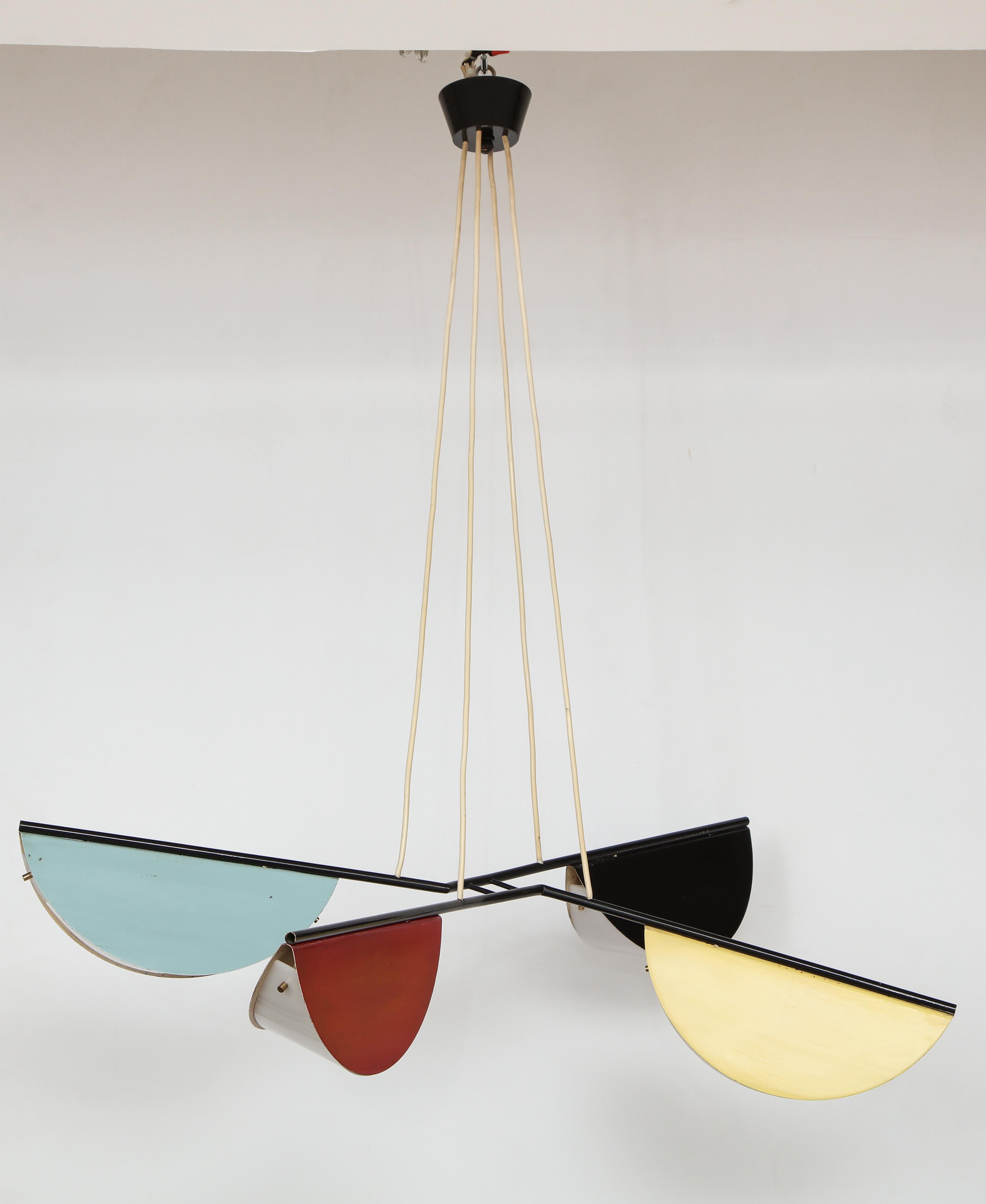 French Midcentury Suspension Four Arm Light 'Chandelier', France, circa 1950