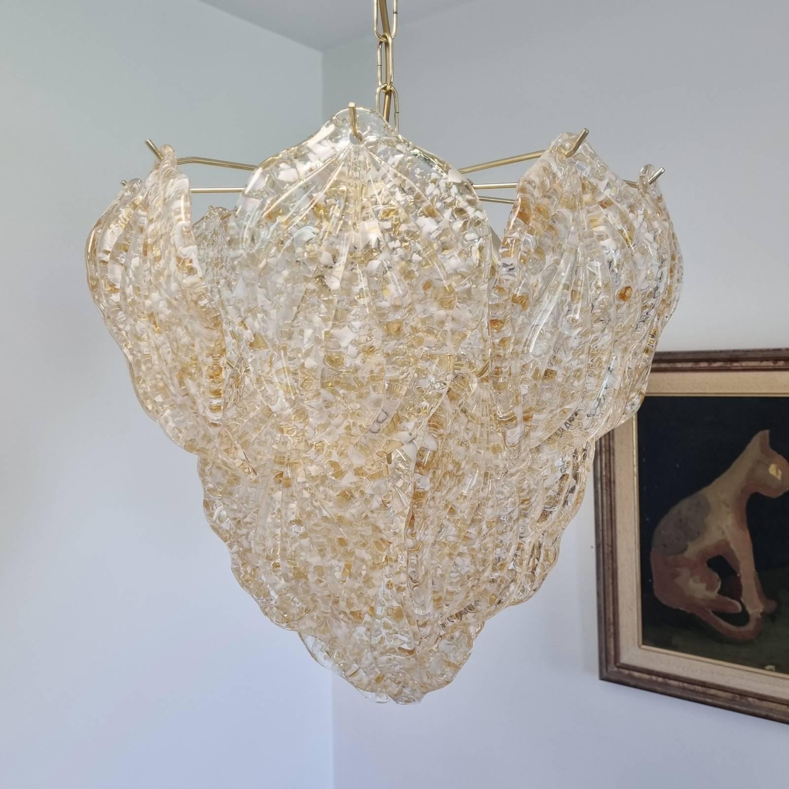Mid Century Suspension Murano Glas Blätter Kronleuchter, Italien 80er Jahre 4