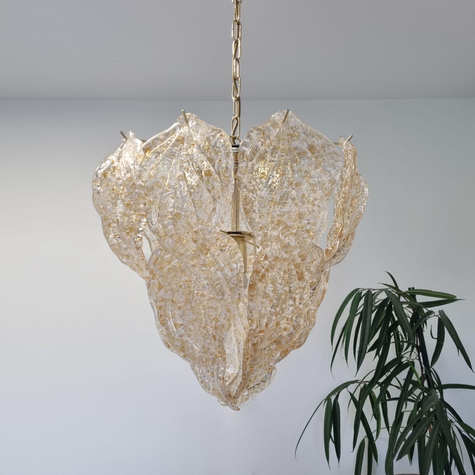 Mid Century Suspension Murano Glas Blätter Kronleuchter, Italien 80er Jahre 5