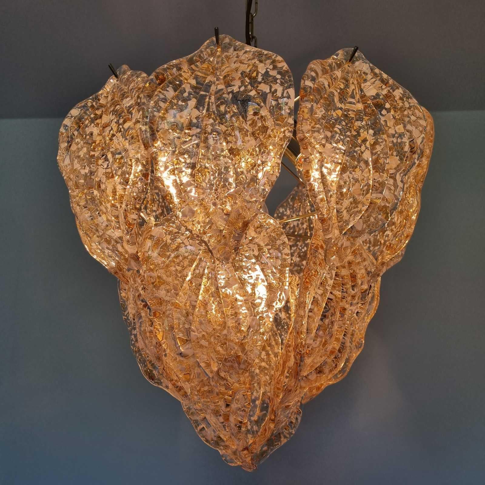 Mid Century Suspension Murano Glas Blätter Kronleuchter, Italien 80er Jahre 6