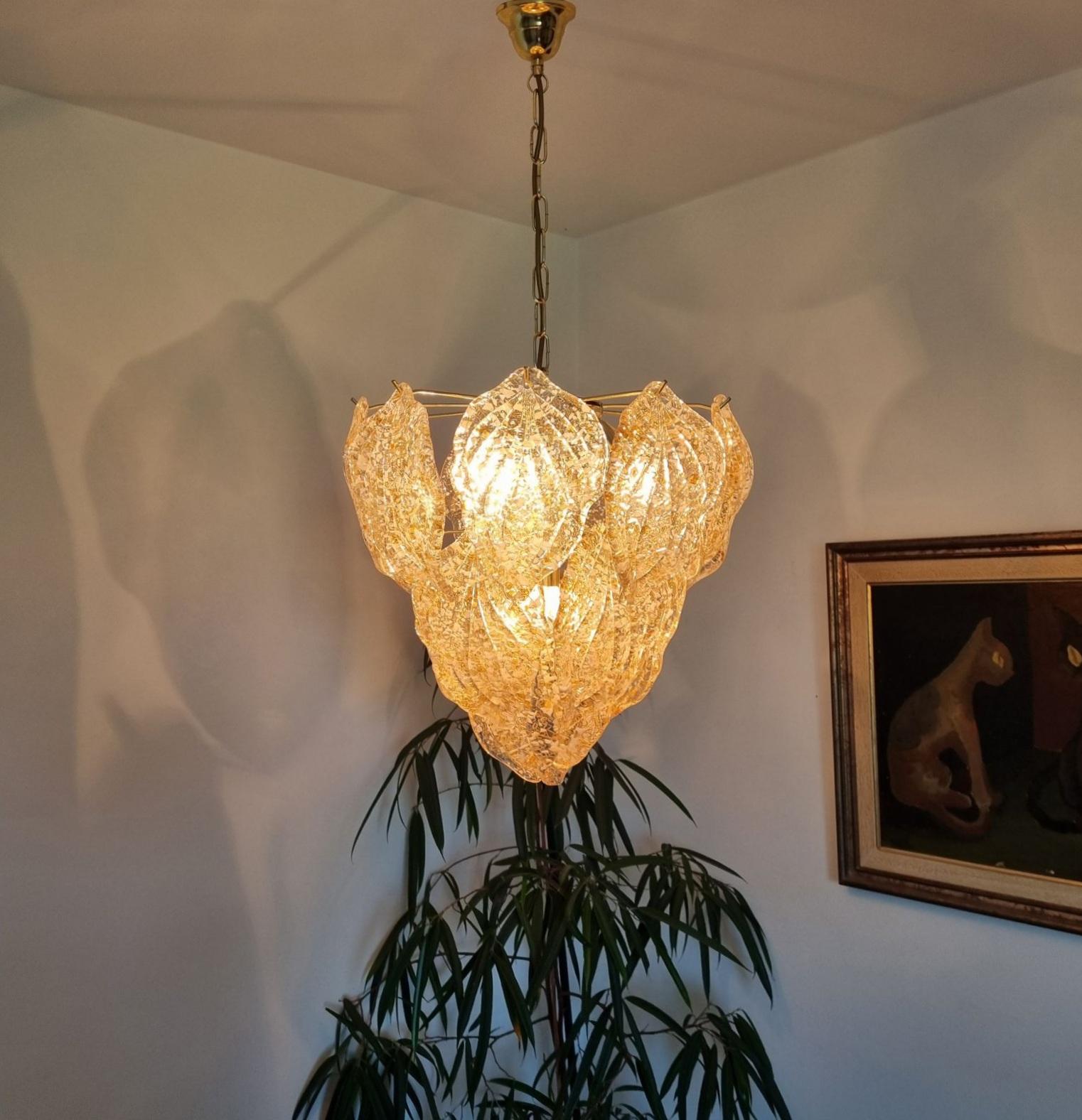 Mid Century Suspension Murano Glas Blätter Kronleuchter, Italien 80er Jahre 7