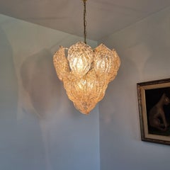 Mid Century Suspension Murano Glass Leaves Chandelier, Italy 80s