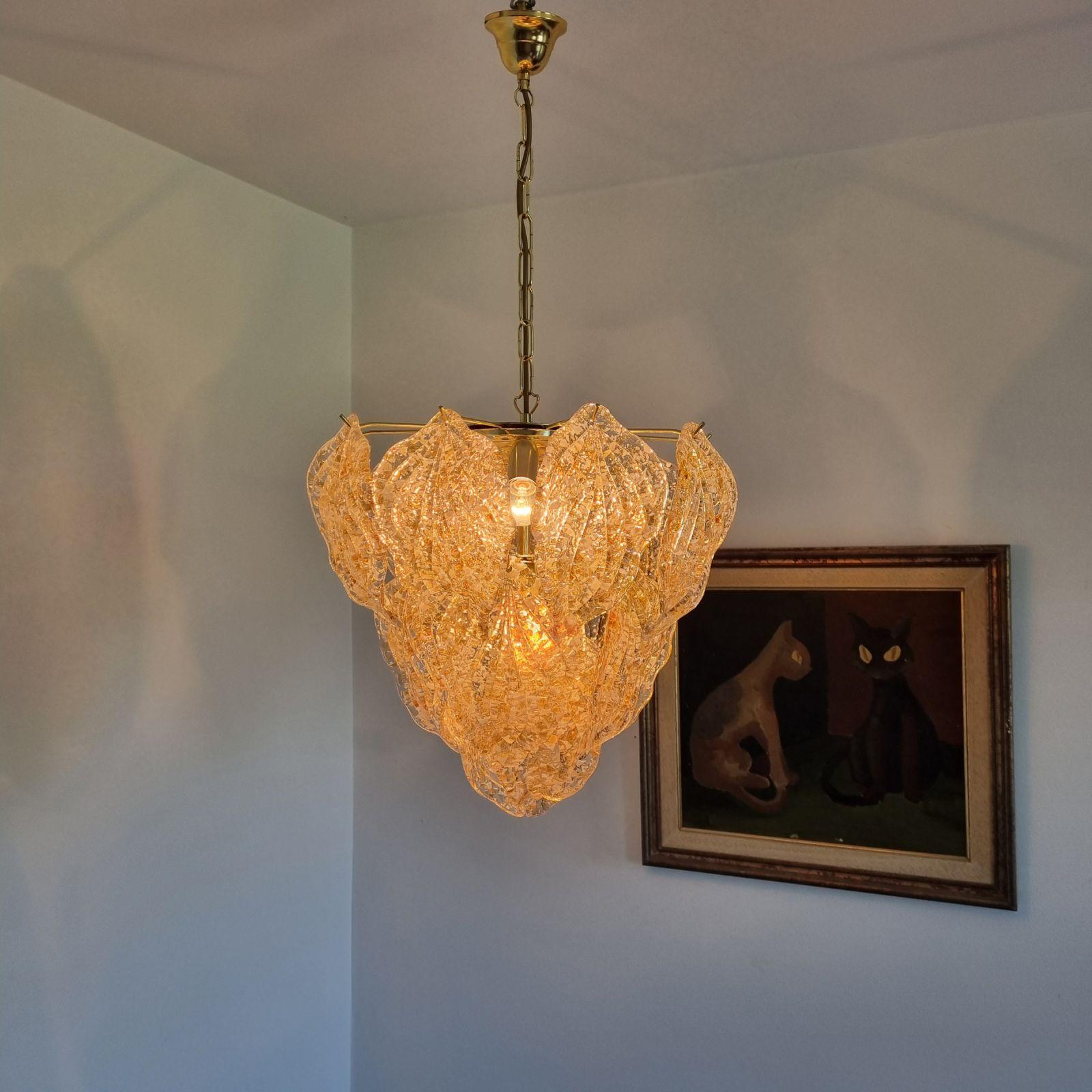 Mid Century Suspension Murano Glas Blätter Kronleuchter, Italien 80er Jahre (Moderne der Mitte des Jahrhunderts)