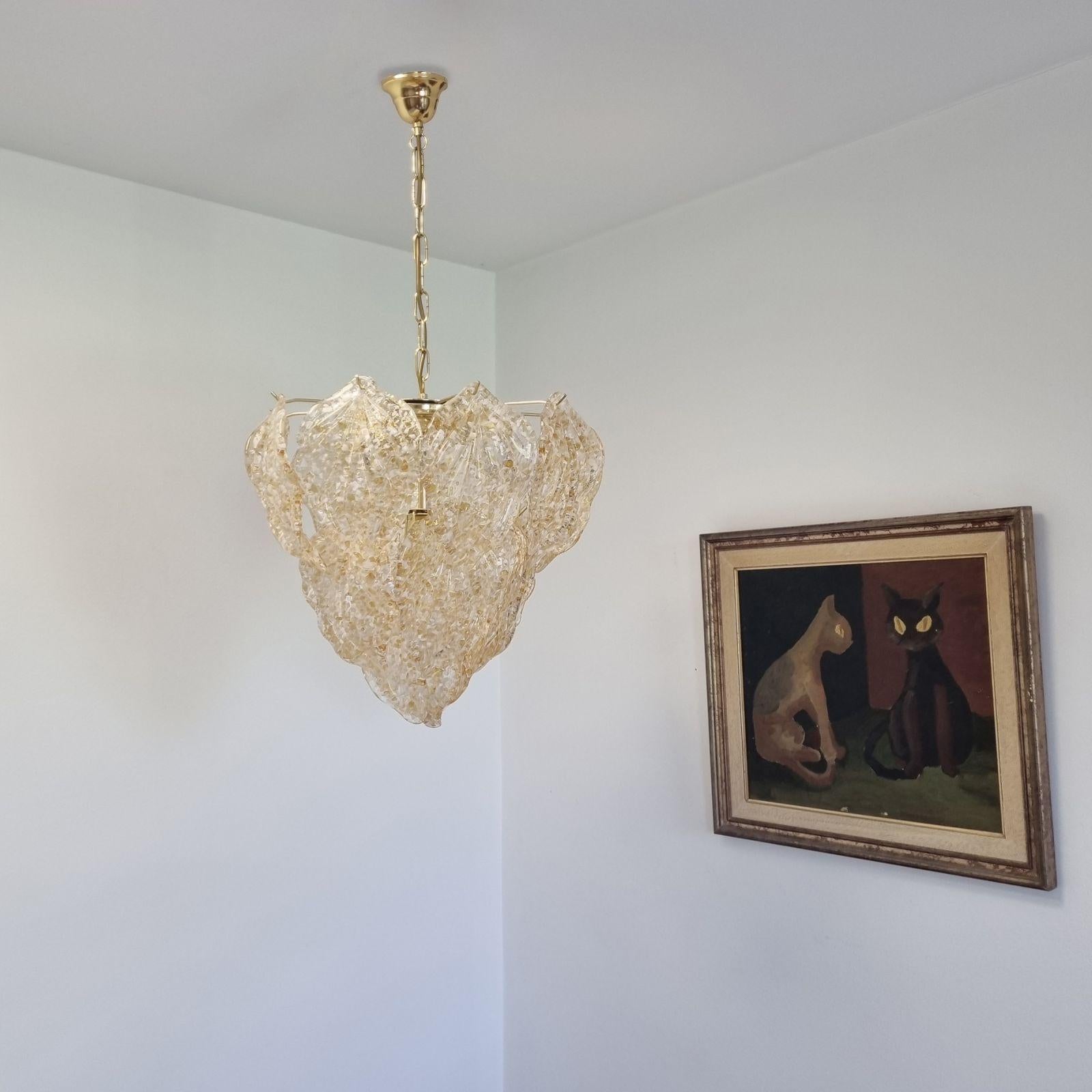 Mid Century Suspension Murano Glas Blätter Kronleuchter, Italien 80er Jahre (Ende des 20. Jahrhunderts)