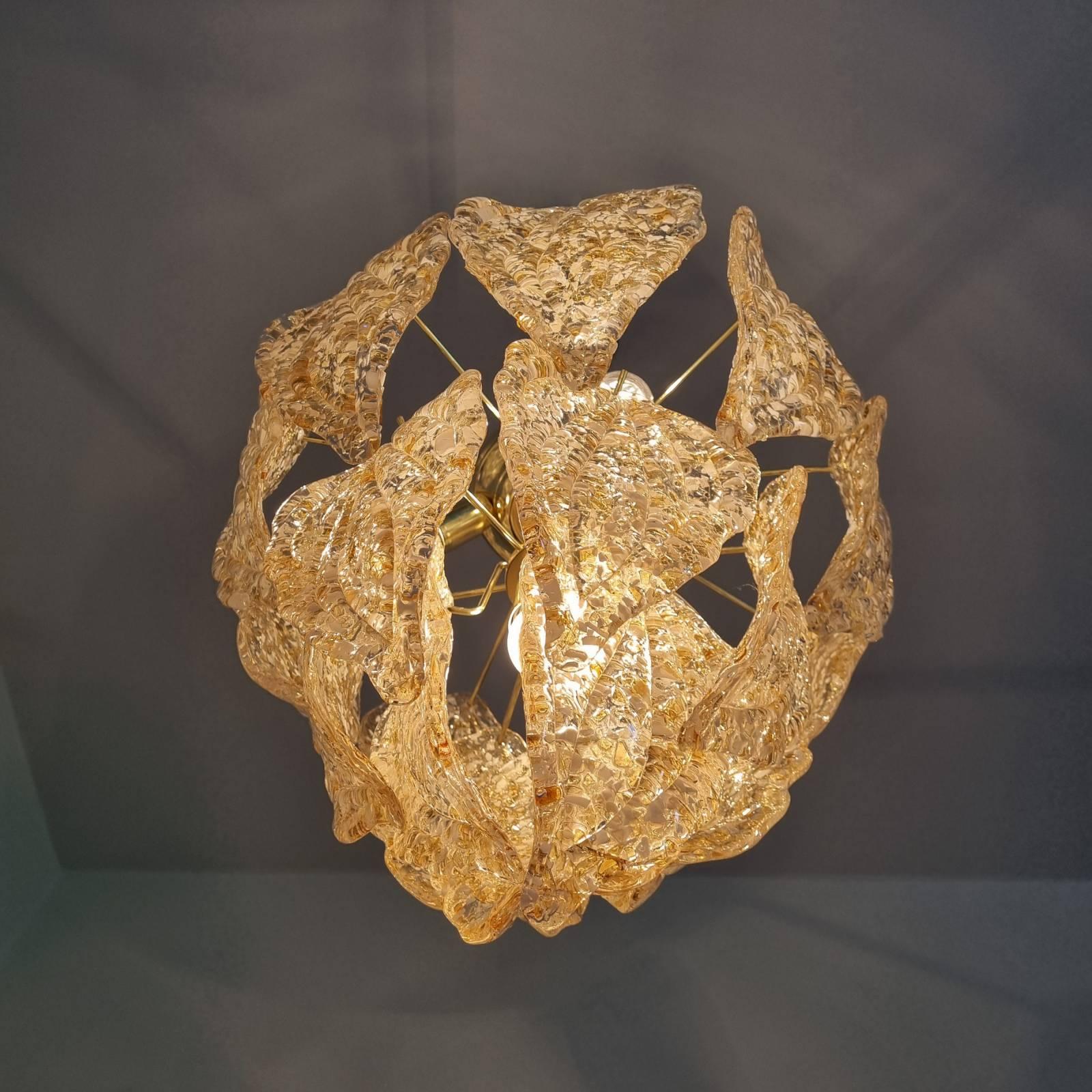 Mid Century Suspension Murano Glas Blätter Kronleuchter, Italien 80er Jahre 1