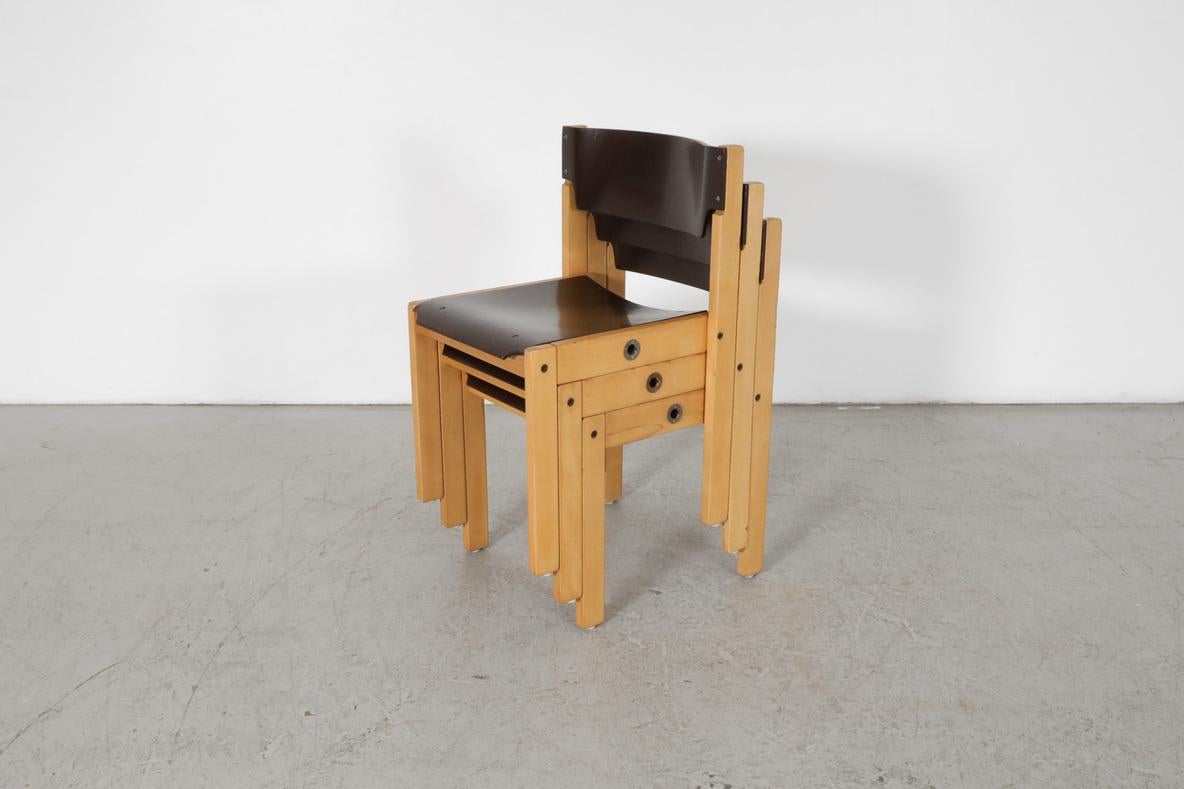 Sillas apilables de abedul y marrón estilo Sven Markelius de mediados de siglo Abedul en venta