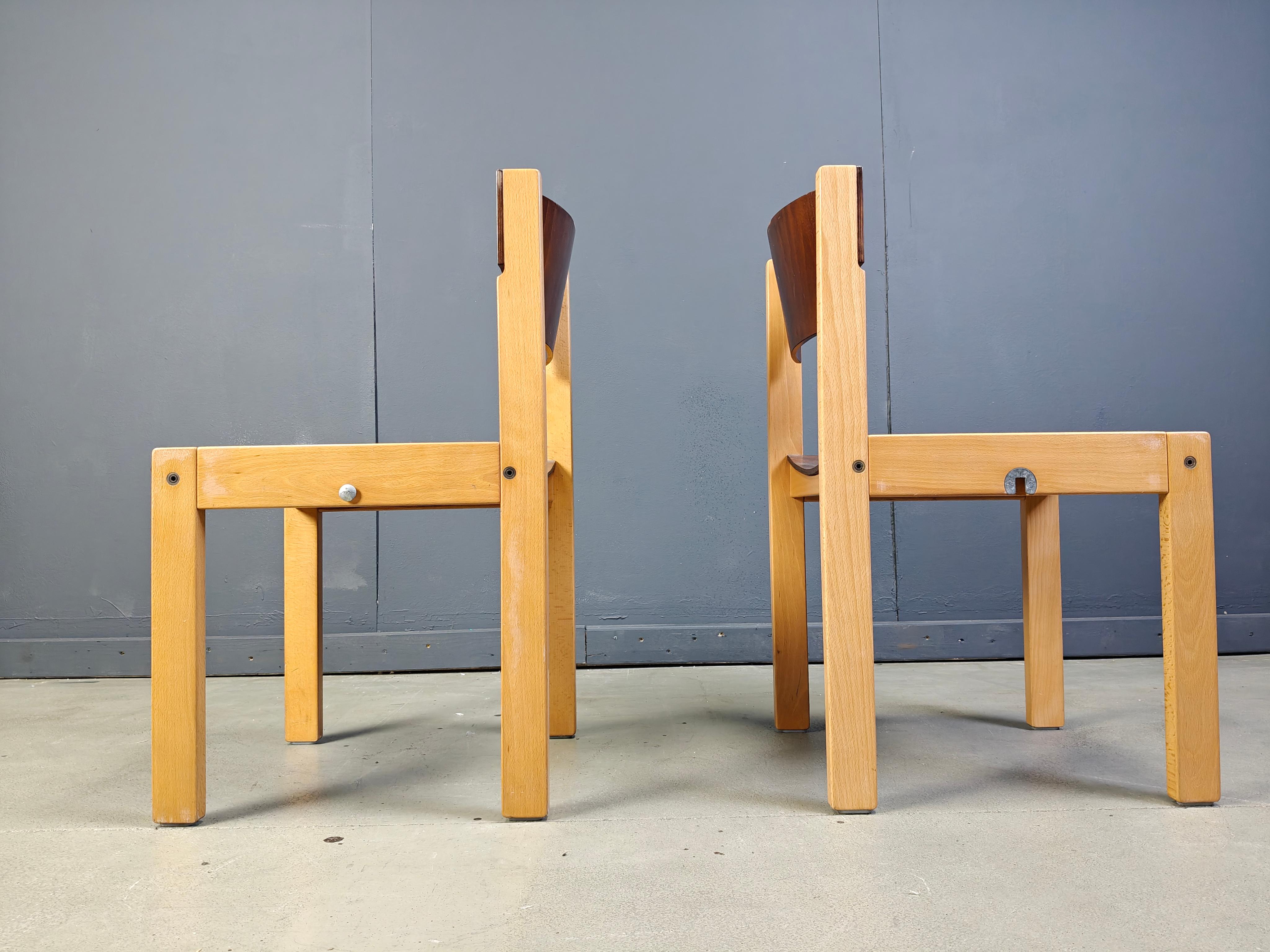 Scandinavian Modern Mid-Century Sven Markelius Style Brown and Birch Stacking Chairs set of 5 For Sale