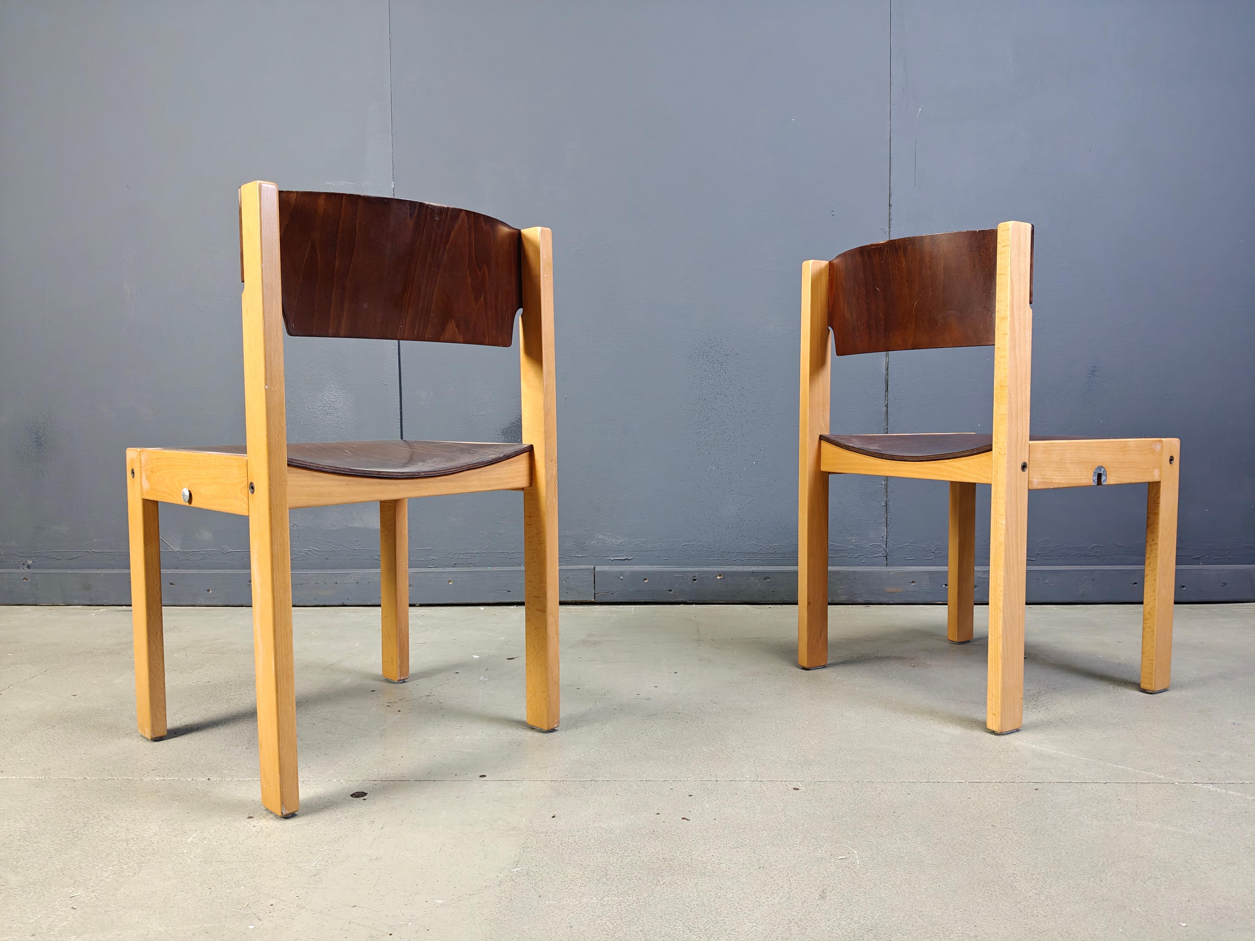 Danish Mid-Century Sven Markelius Style Brown and Birch Stacking Chairs set of 5 For Sale